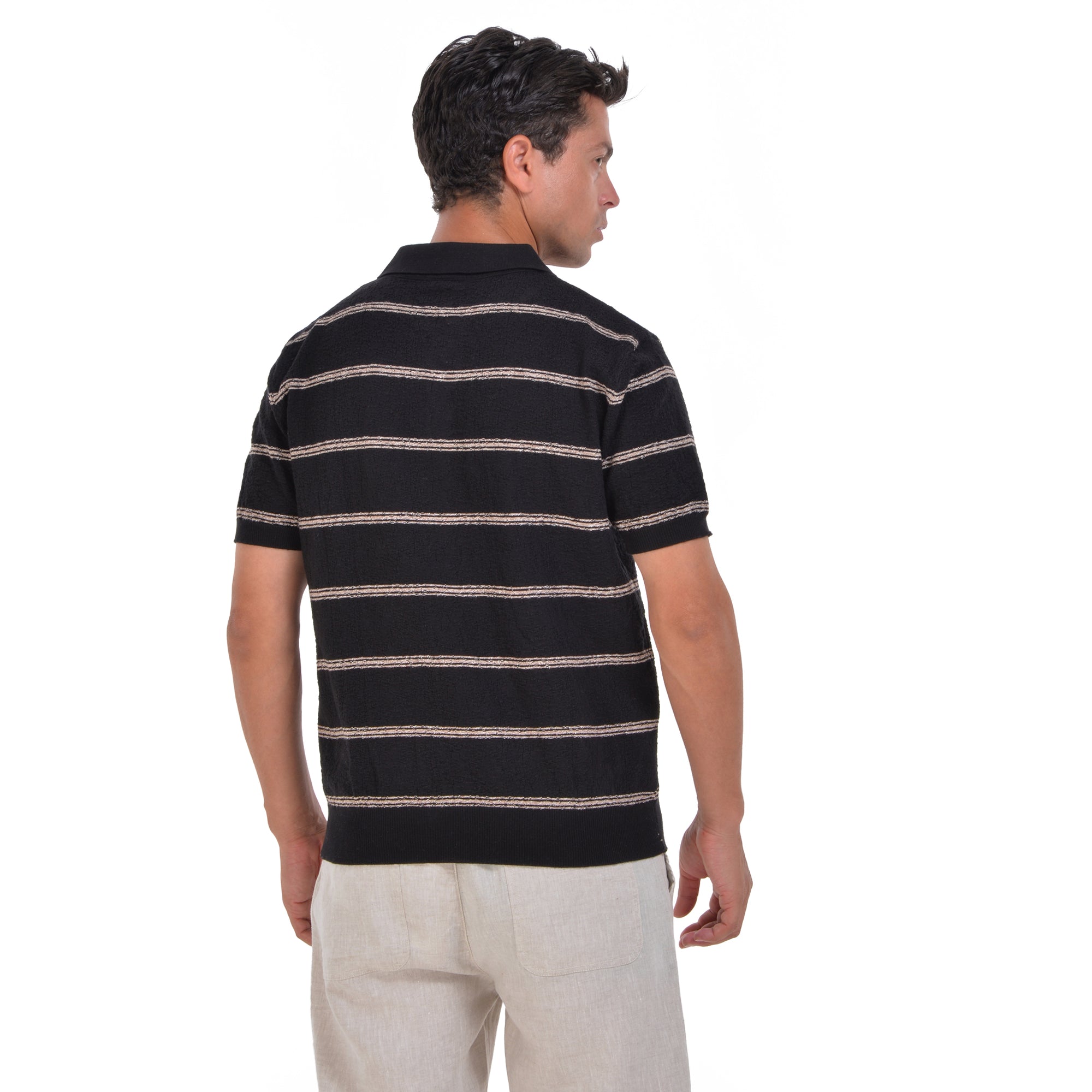 Black Striped Short Sleeves Polo T-shirt