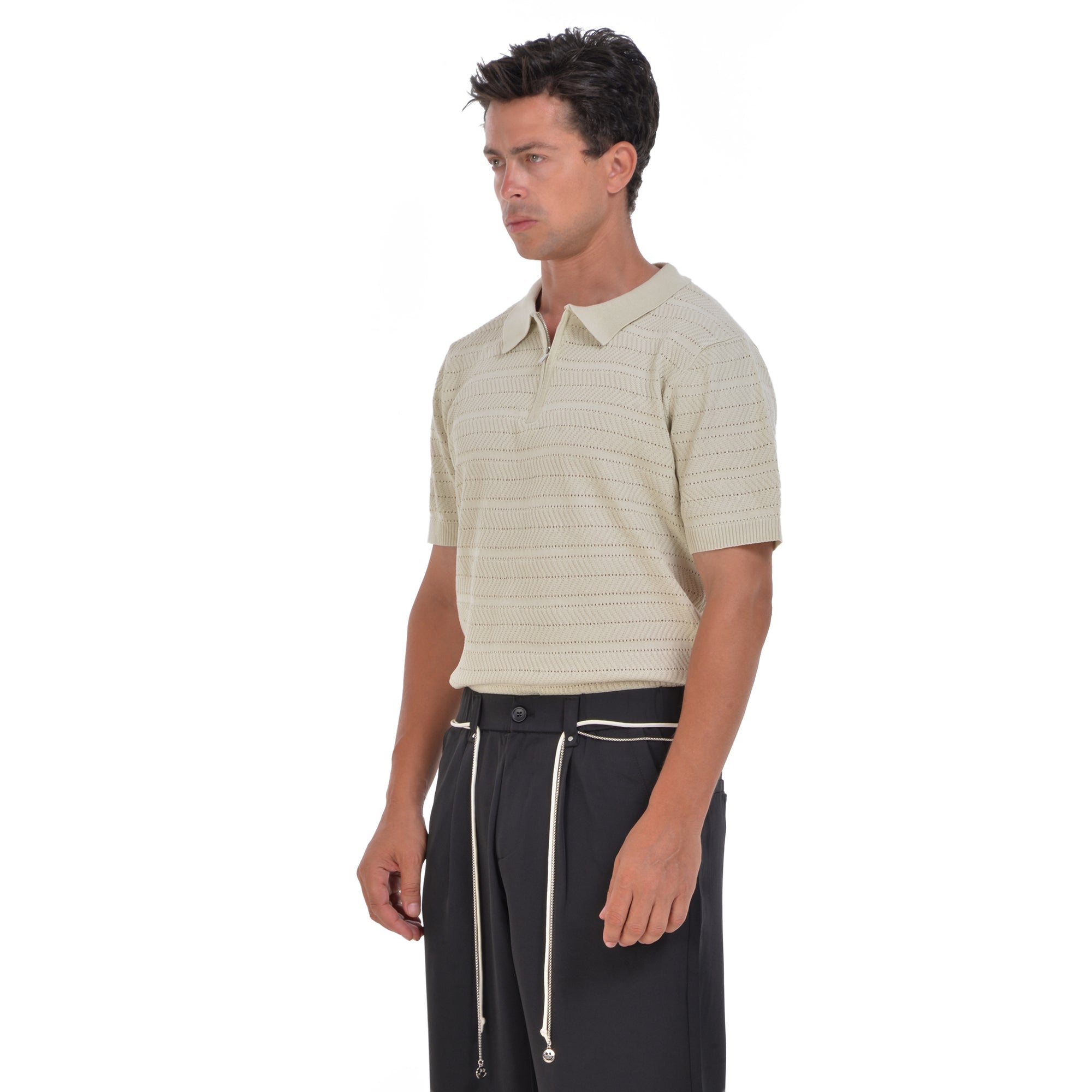 Beige Knitted Short Sleeves Polo T-shirt
