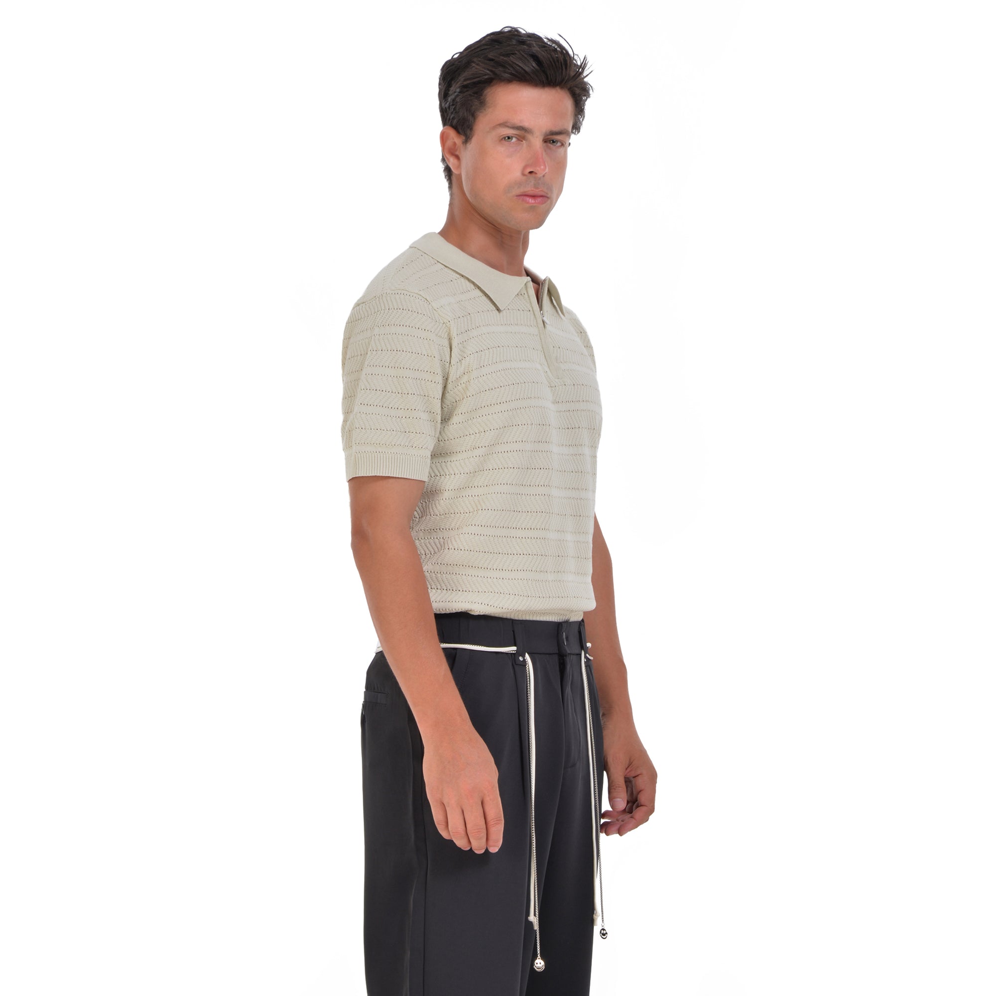 Beige Knitted Short Sleeves Polo T-shirt