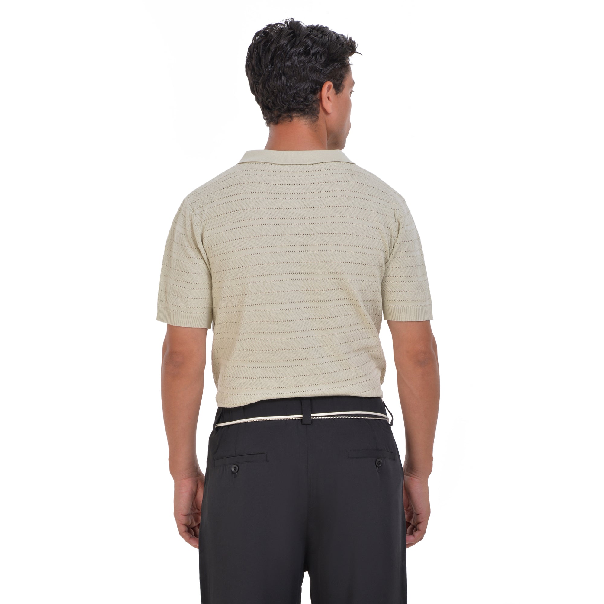 Beige Knitted Short Sleeves Polo T-shirt