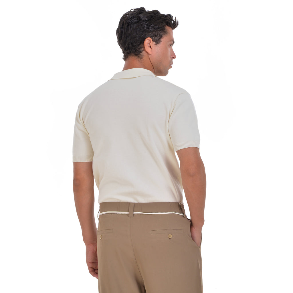 Biege Knitted Short Sleeves Polo T-shirt