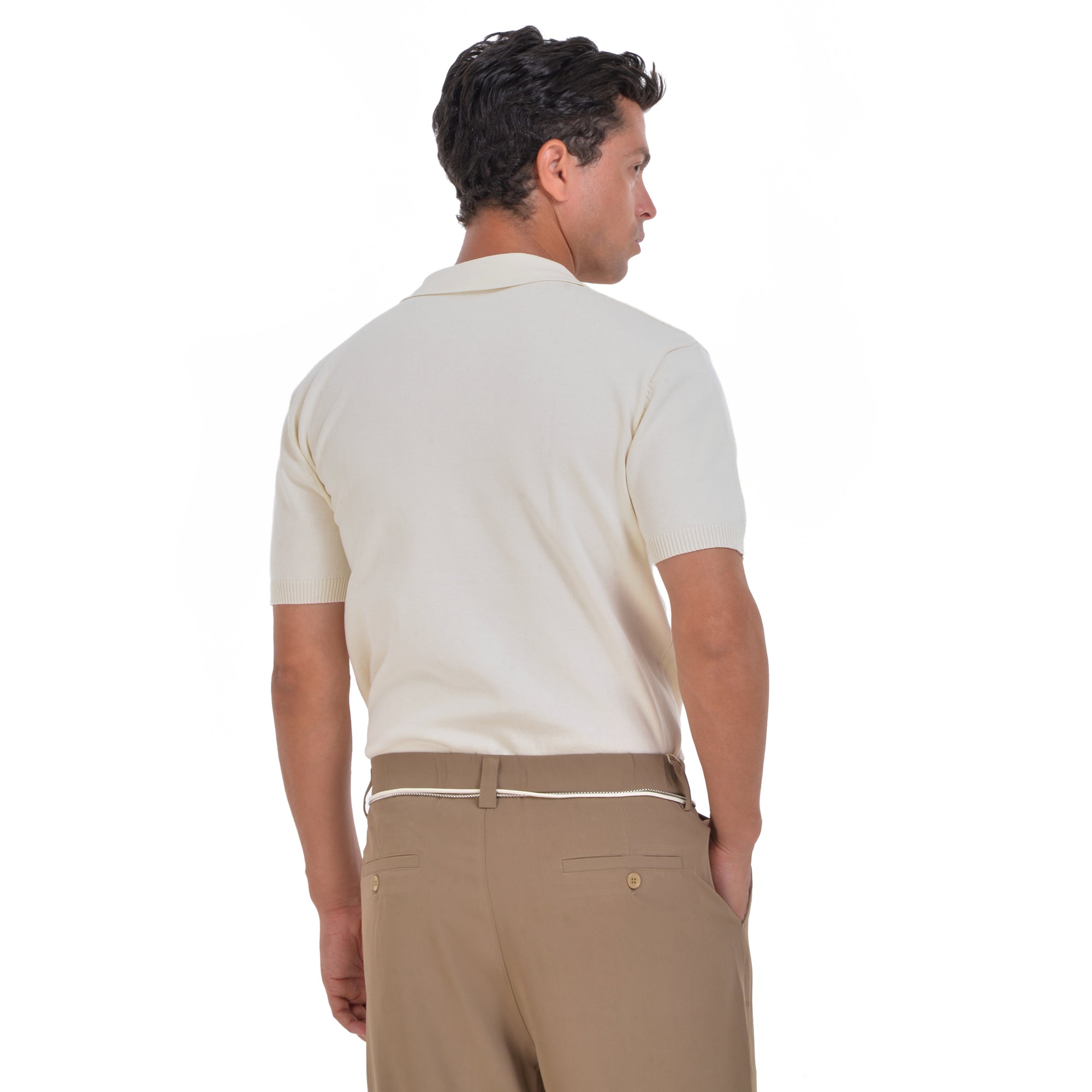 Biege Knitted Short Sleeves Polo T-shirt