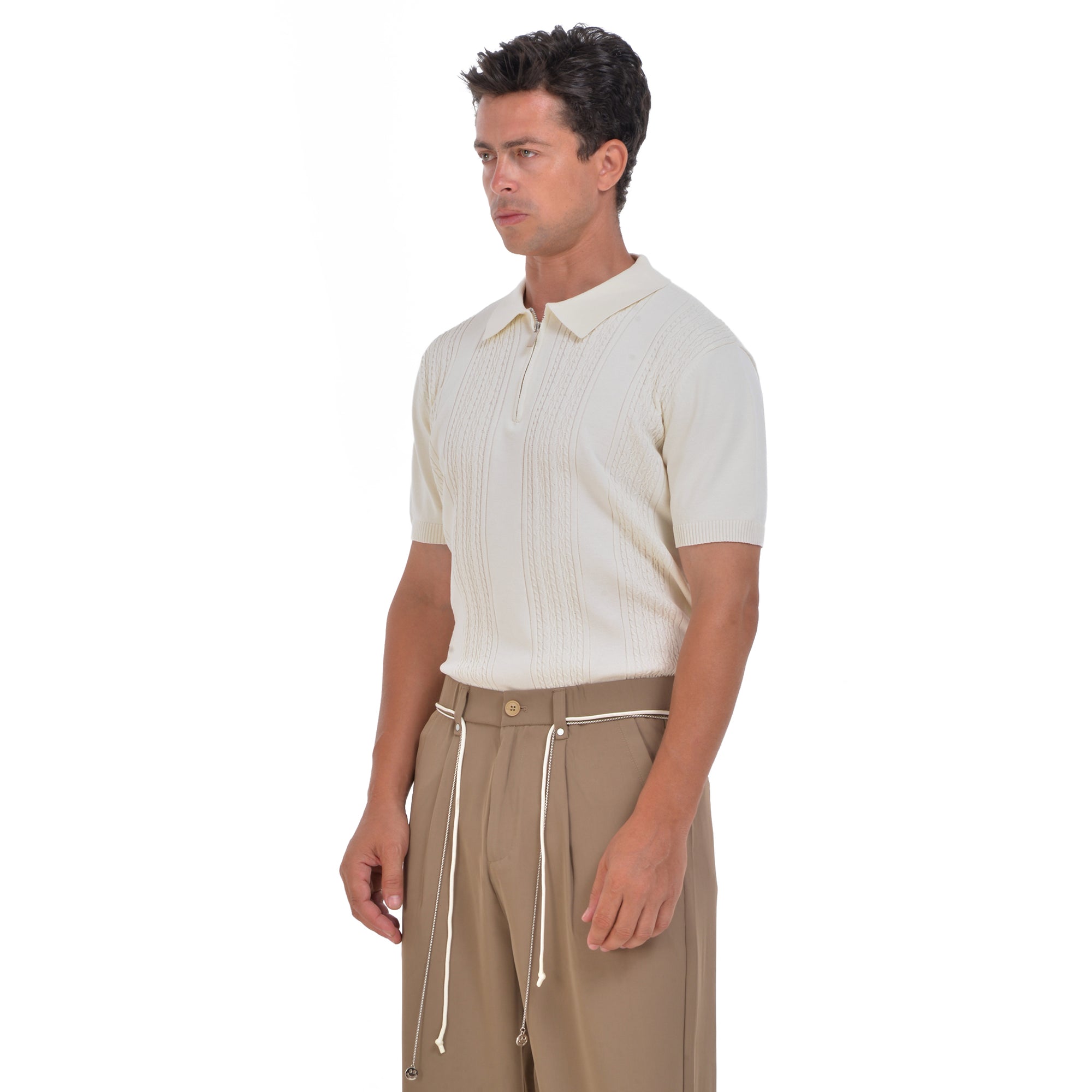 Biege Knitted Short Sleeves Polo T-shirt