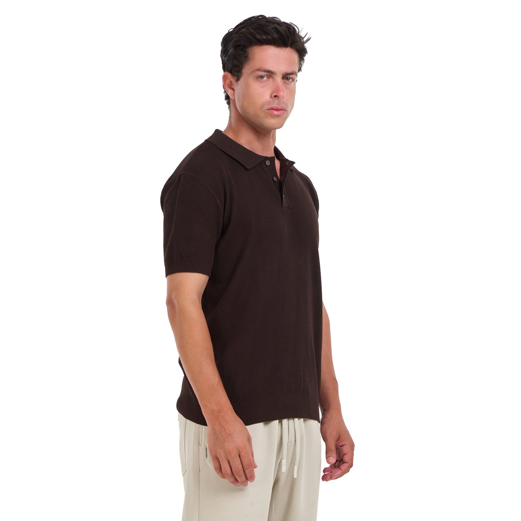 Brown Knitted Short Sleeves Polo T-shirt
