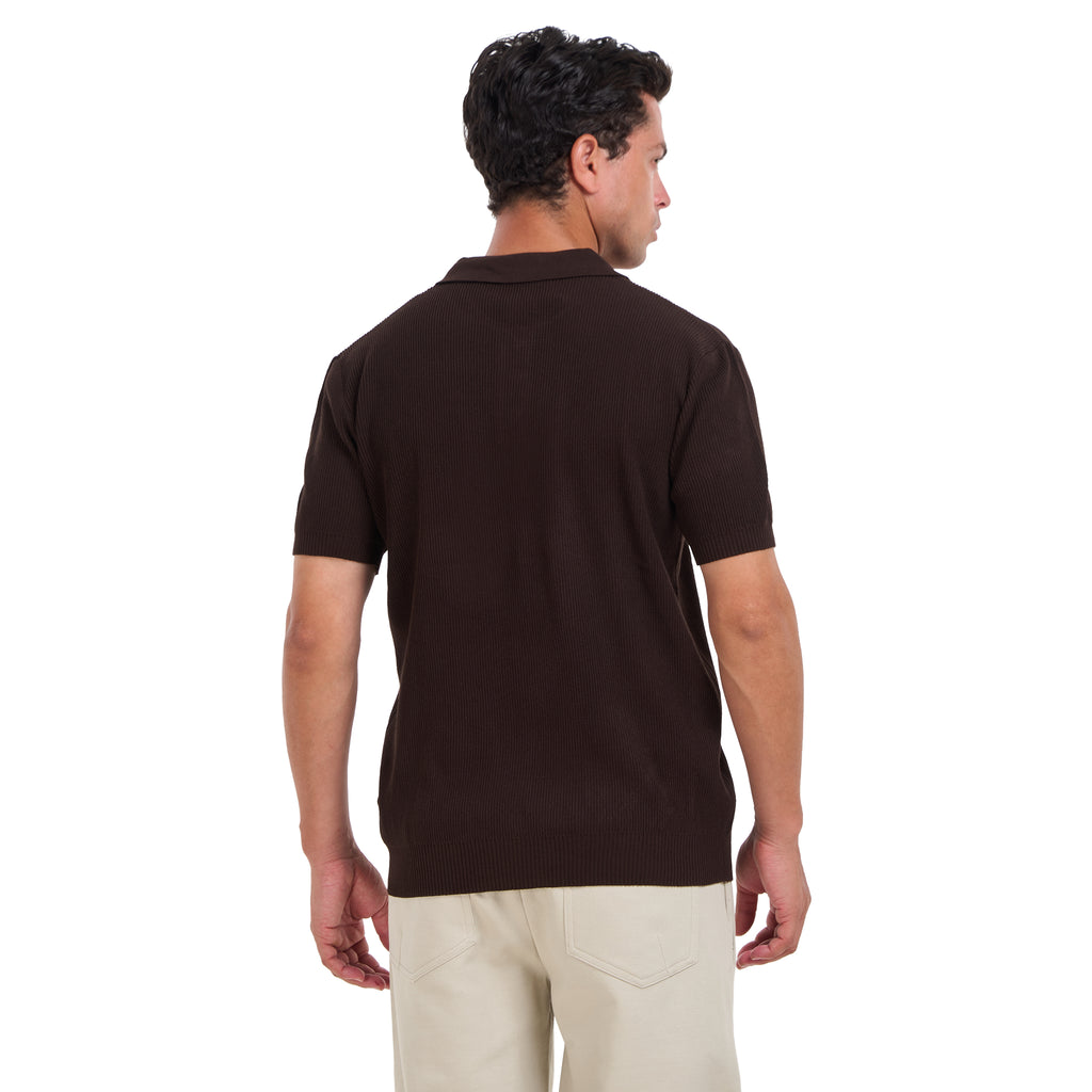 Brown Knitted Short Sleeves Polo T-shirt