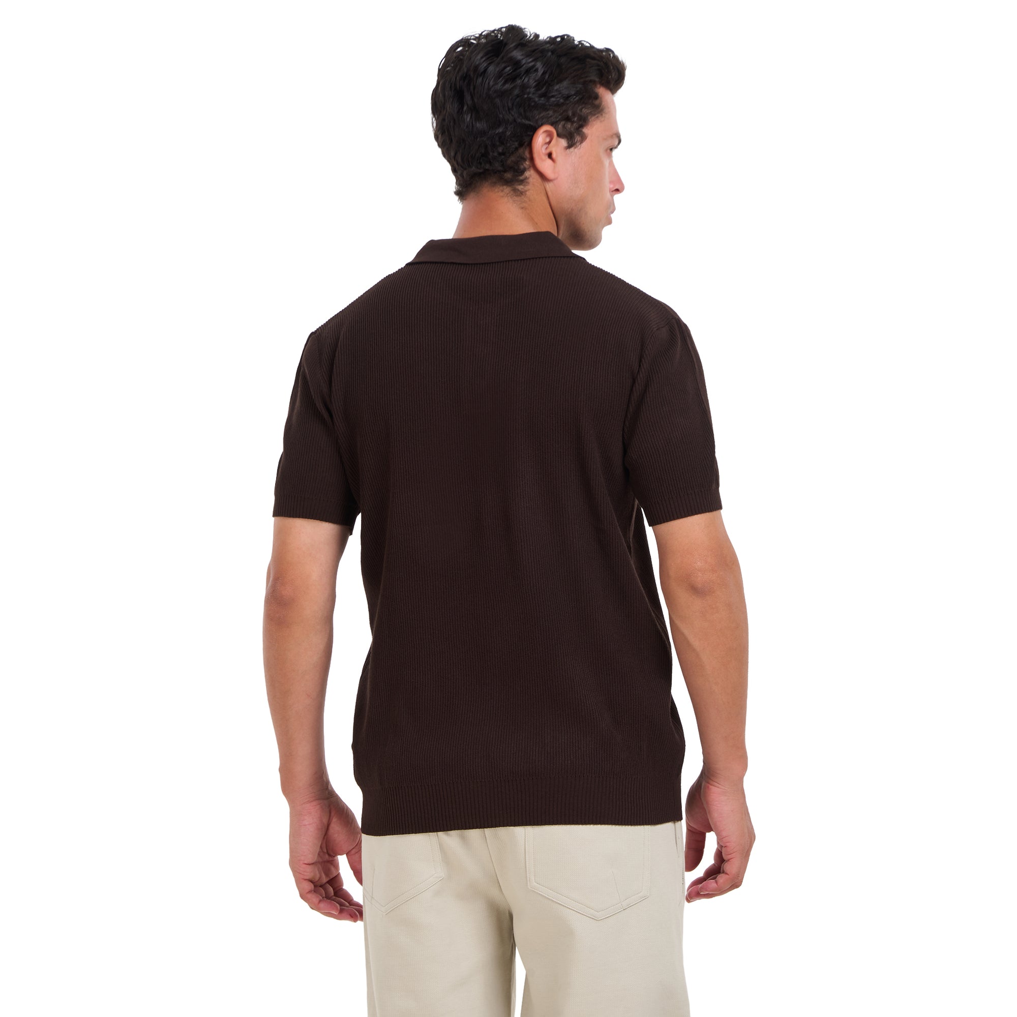 Brown Knitted Short Sleeves Polo T-shirt