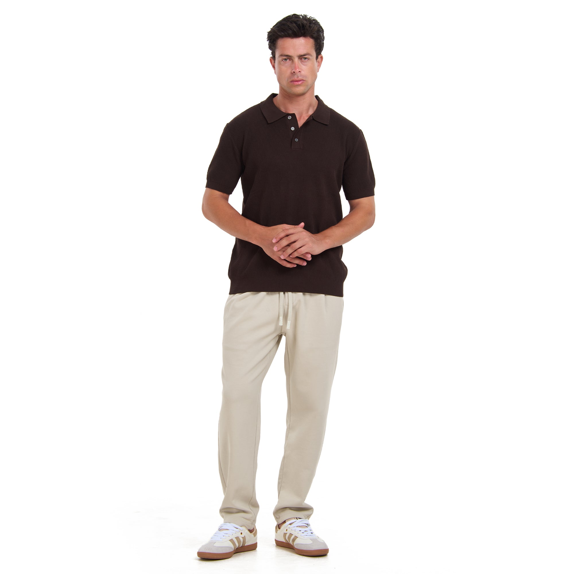 Brown Knitted Short Sleeves Polo T-shirt