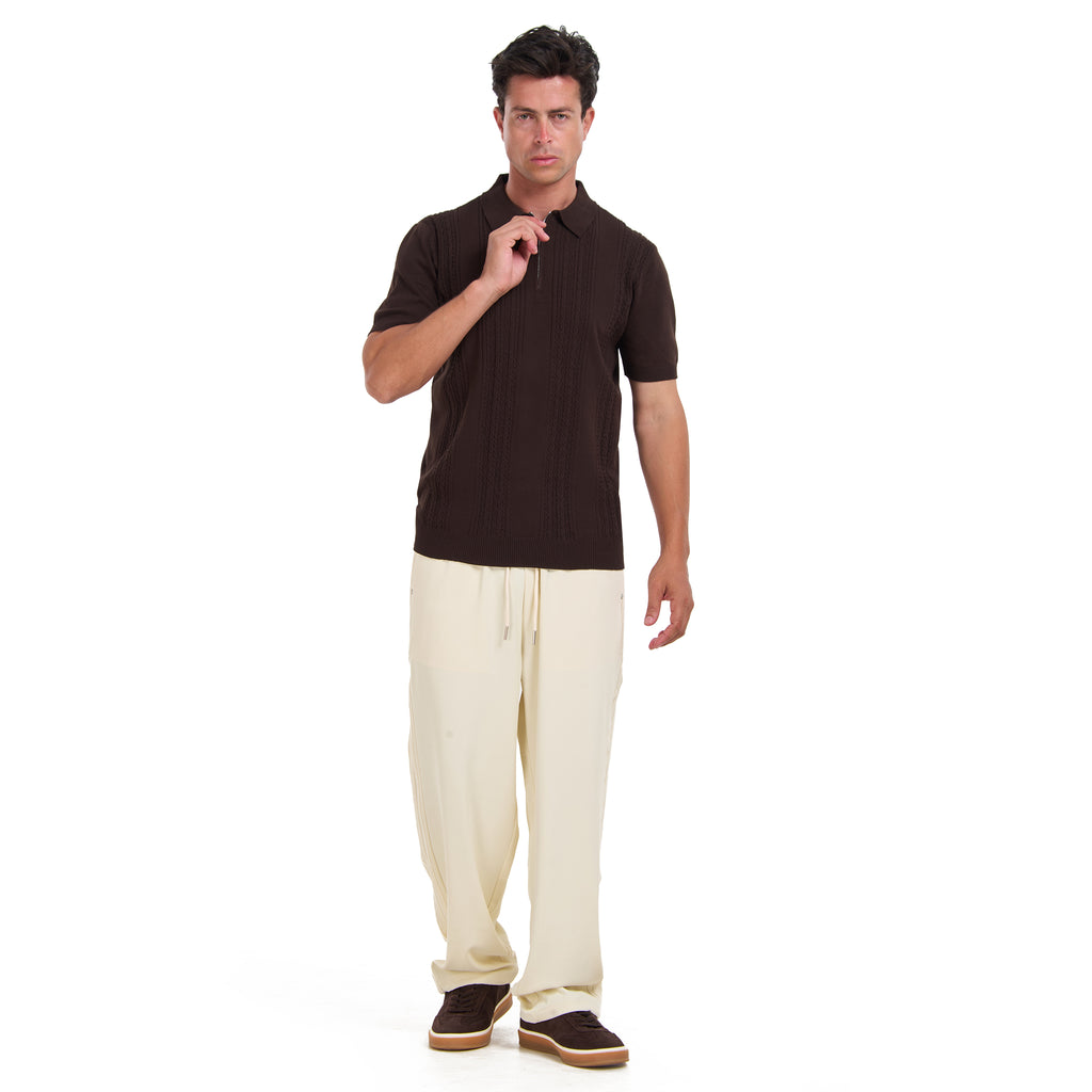 Brown Knitted Short Sleeves Polo T-shirt