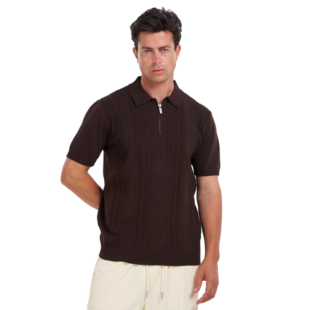 Brown Knitted Short Sleeves Polo T-shirt