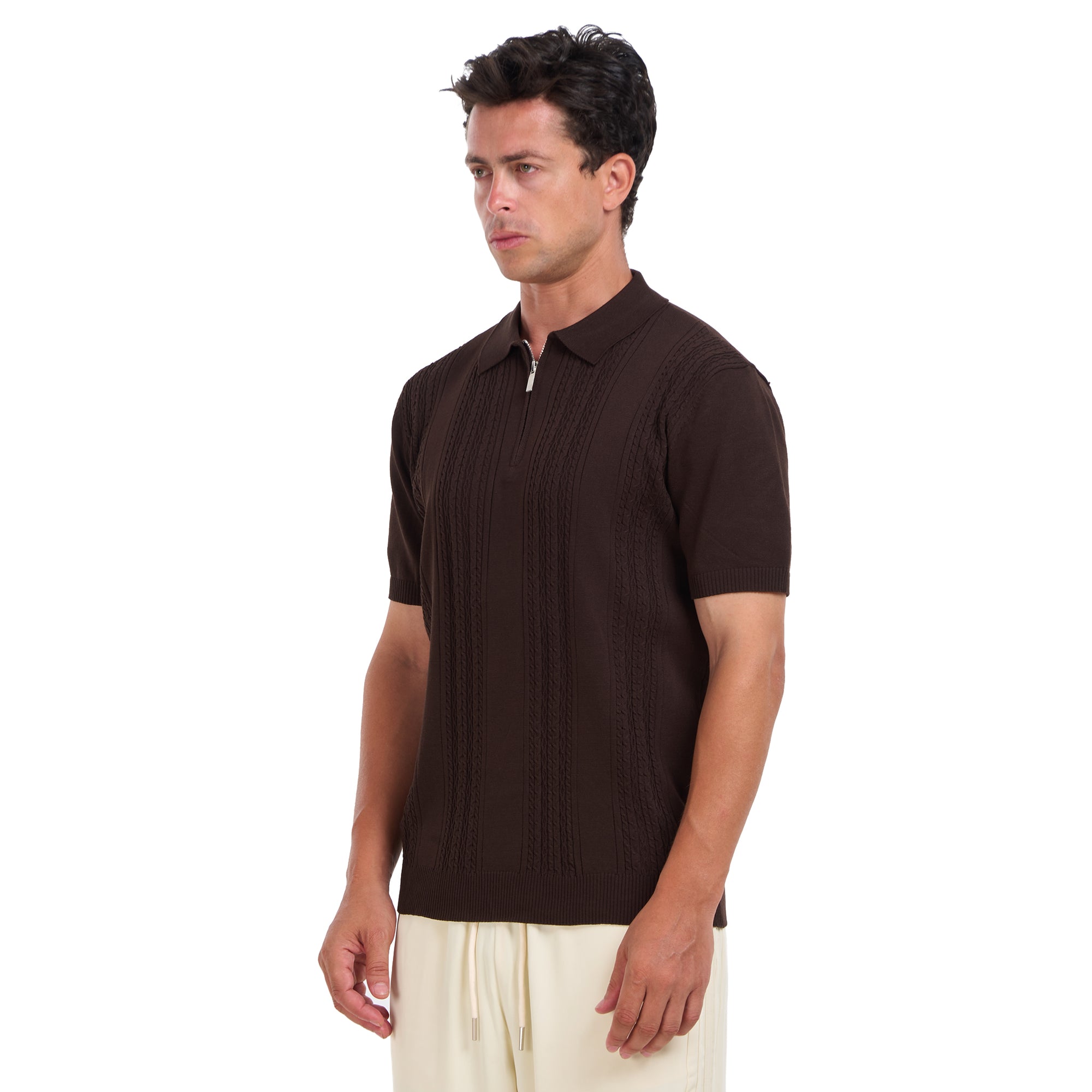 Brown Knitted Short Sleeves Polo T-shirt