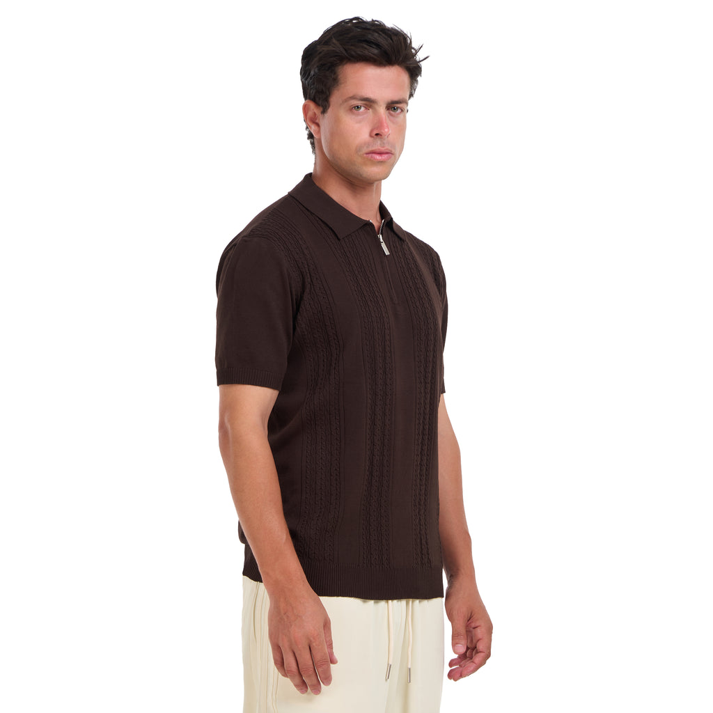 Brown Knitted Short Sleeves Polo T-shirt