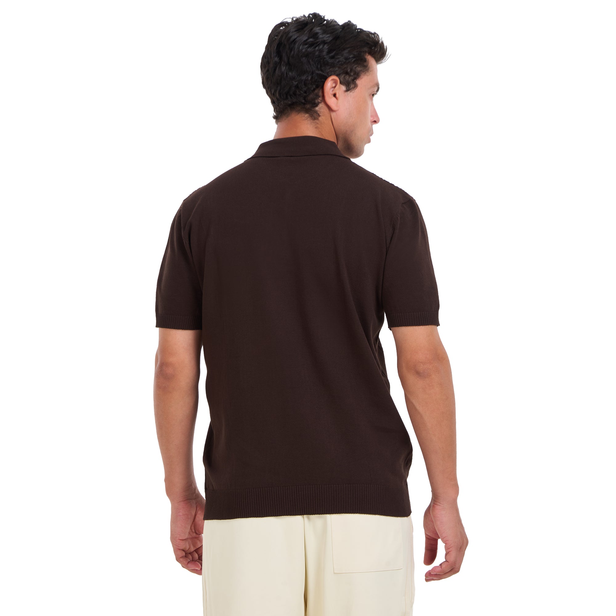 Brown Knitted Short Sleeves Polo T-shirt