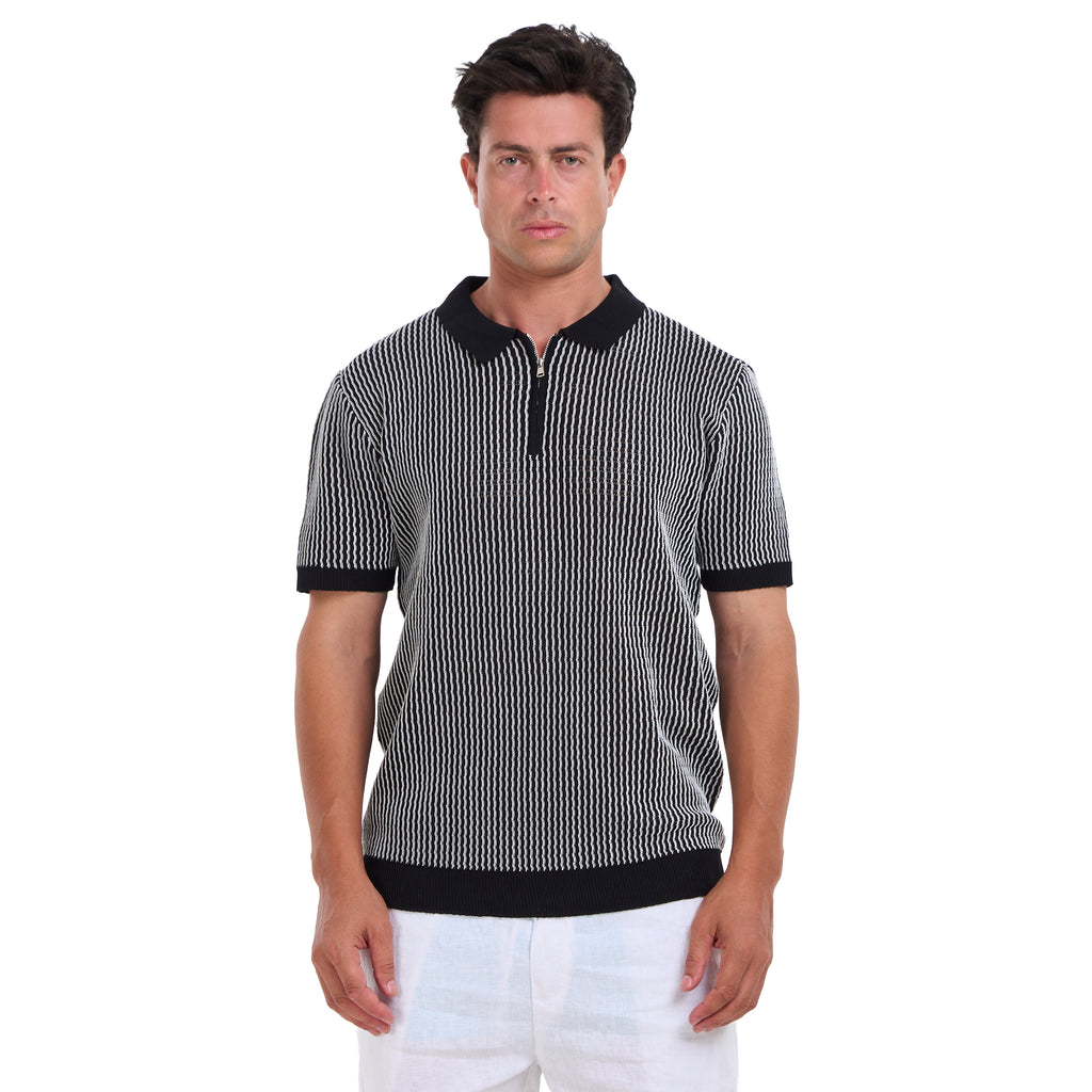 Black Striped Short Sleeves Polo T-shirt