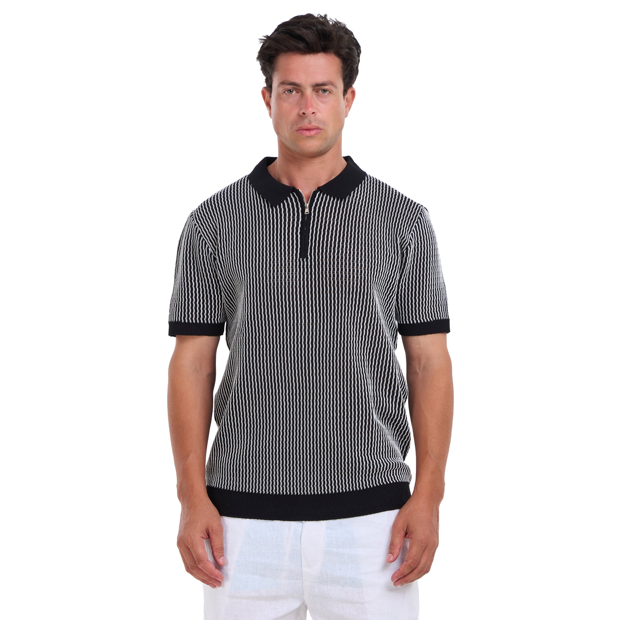 Black Striped Short Sleeves Polo T-shirt