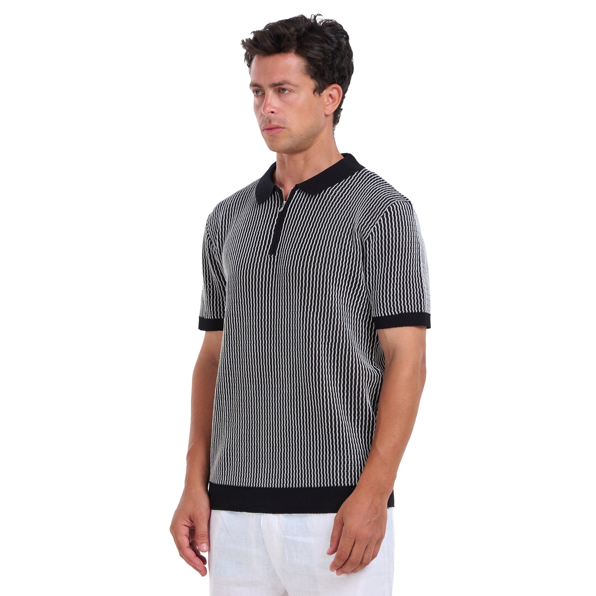 Black Striped Short Sleeves Polo T-shirt