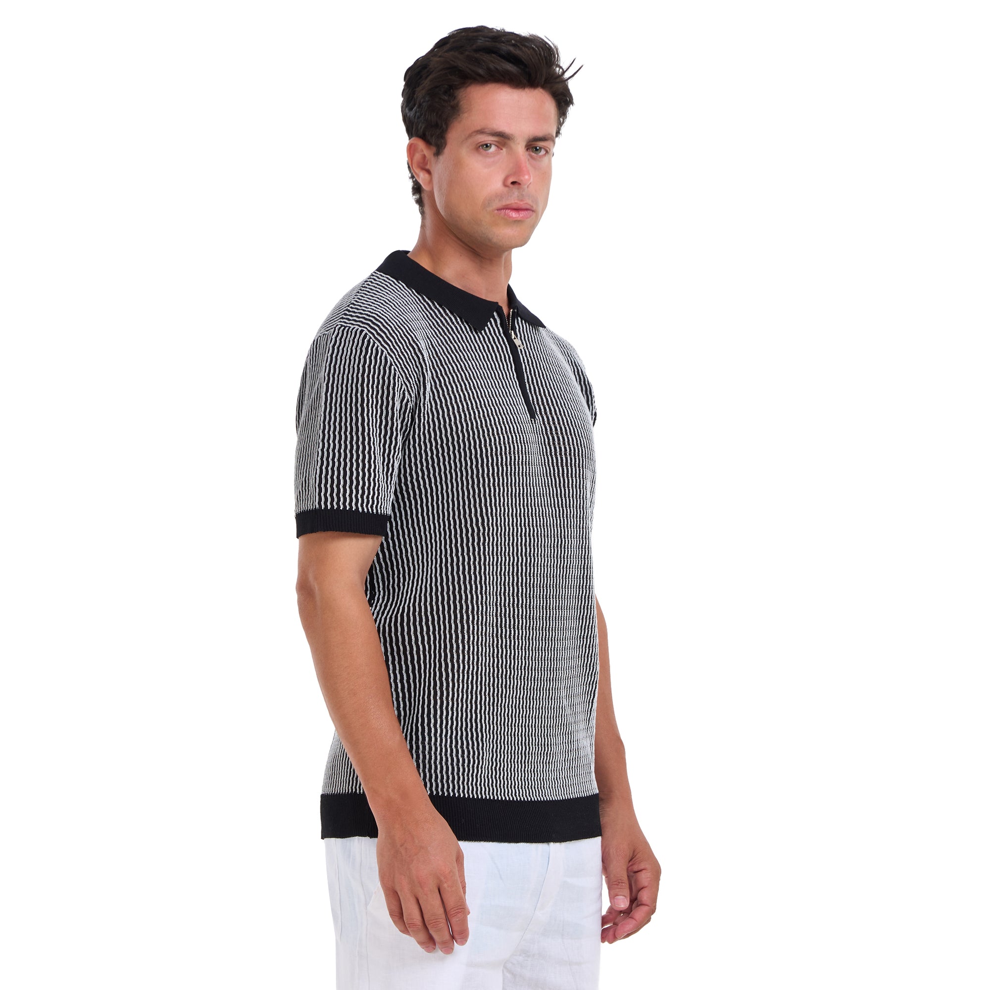 Black Striped Short Sleeves Polo T-shirt