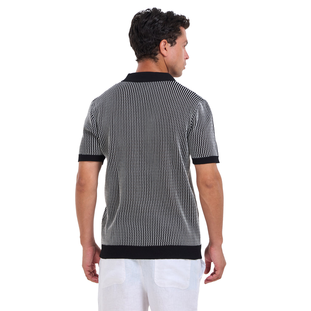 Black Striped Short Sleeves Polo T-shirt