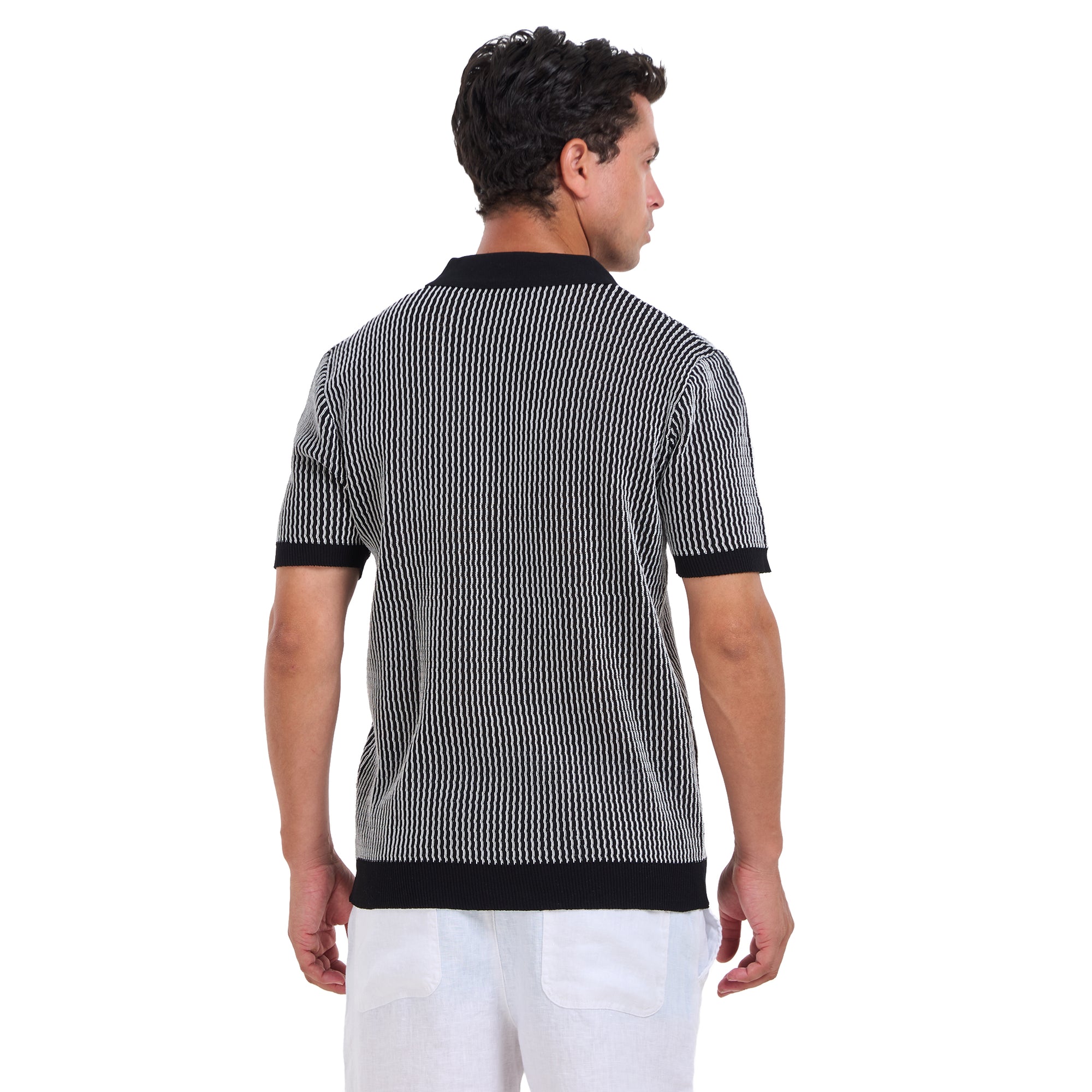 Black Striped Short Sleeves Polo T-shirt