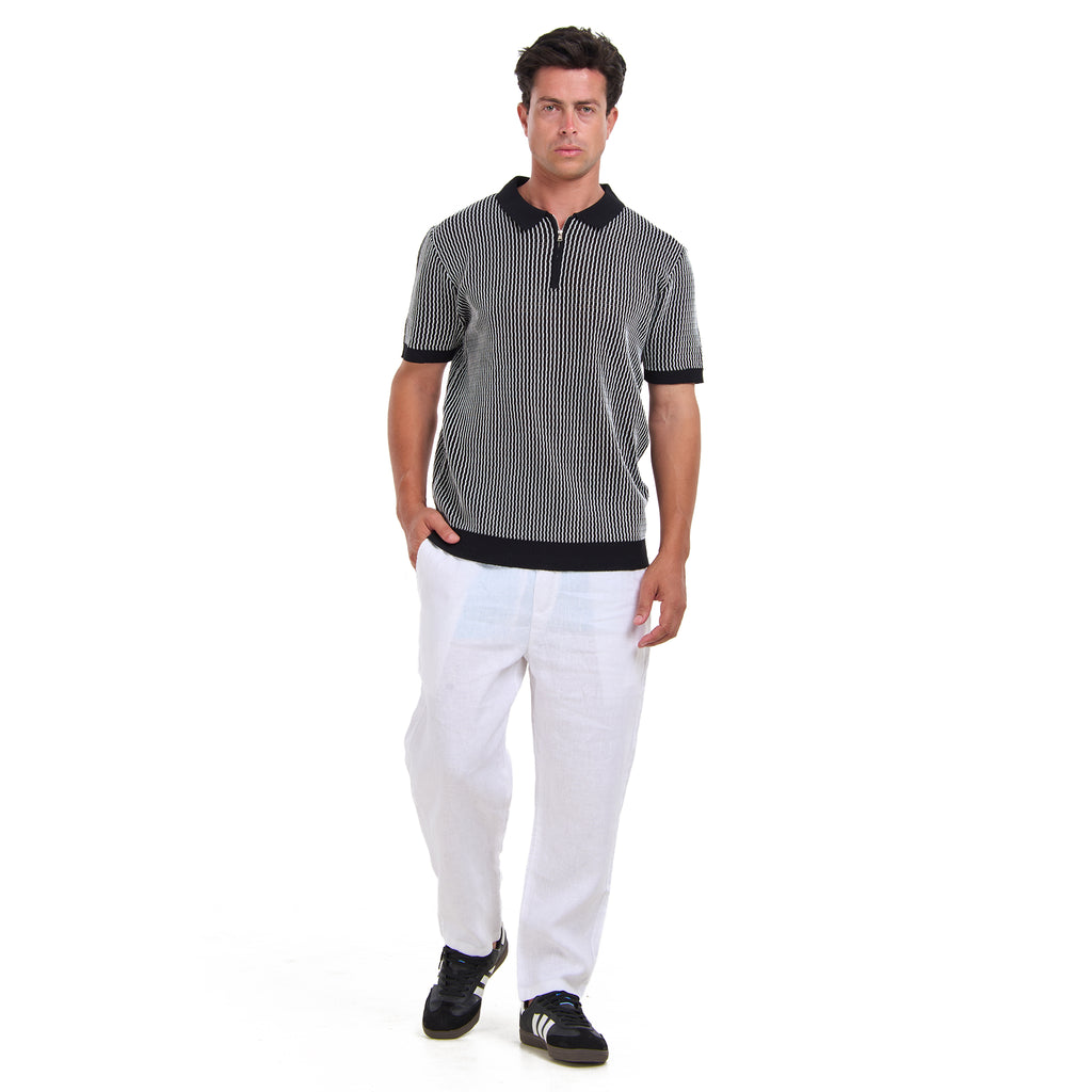 Black Striped Short Sleeves Polo T-shirt