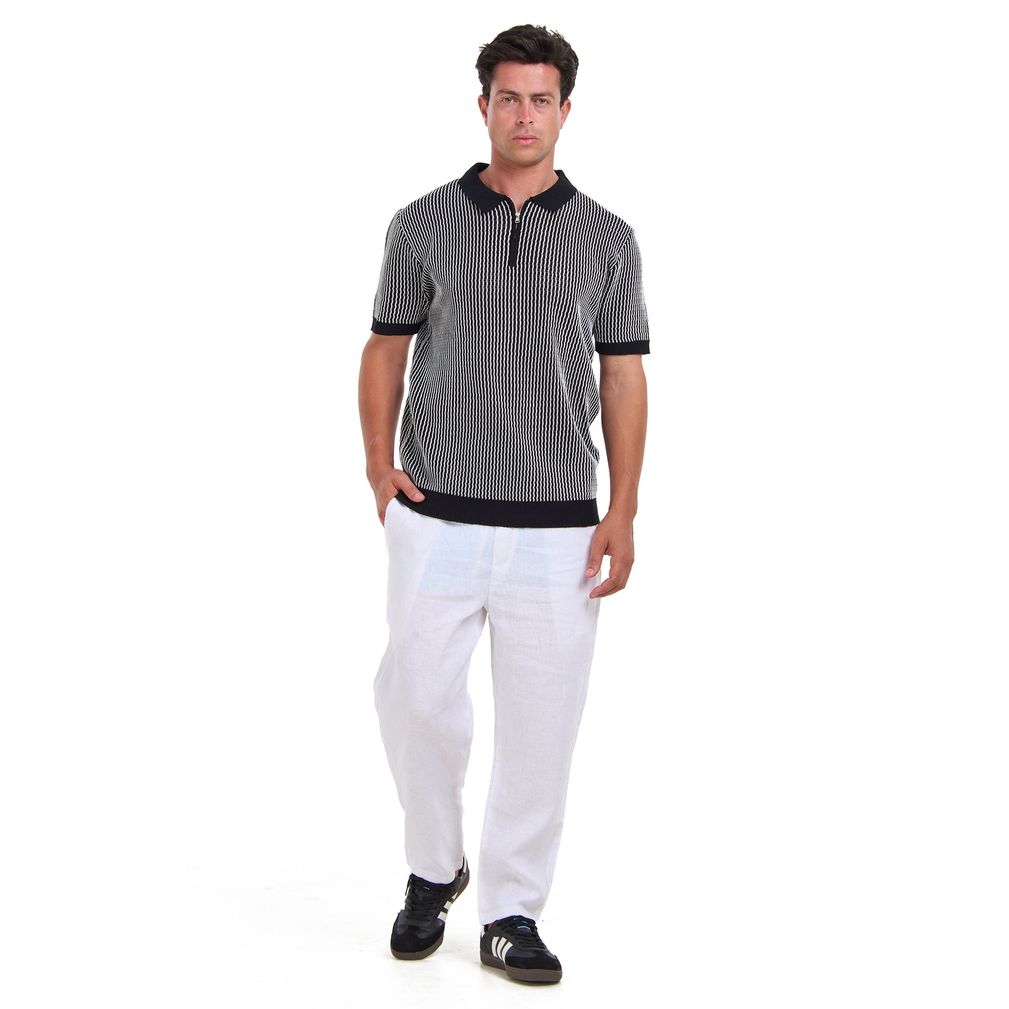 Black Striped Short Sleeves Polo T-shirt