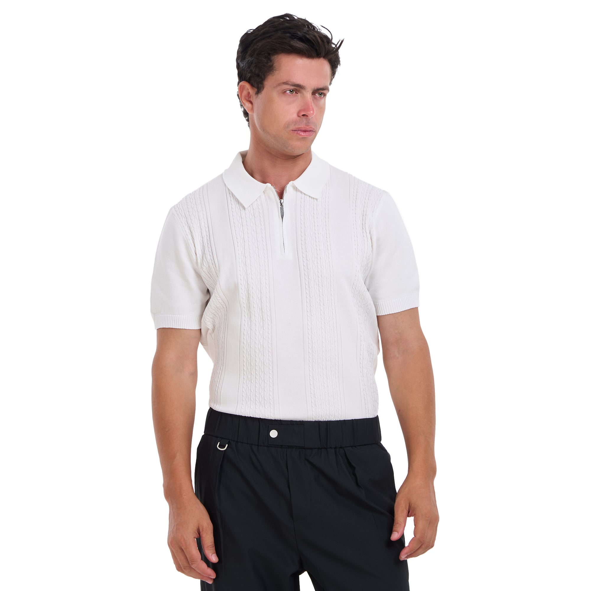 White Knitted Short Sleeves T-shirt