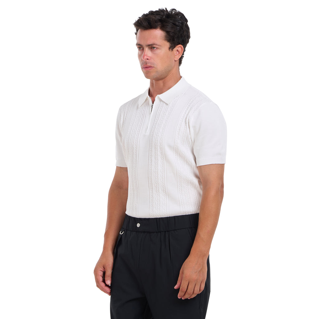 White Knitted Short Sleeves T-shirt