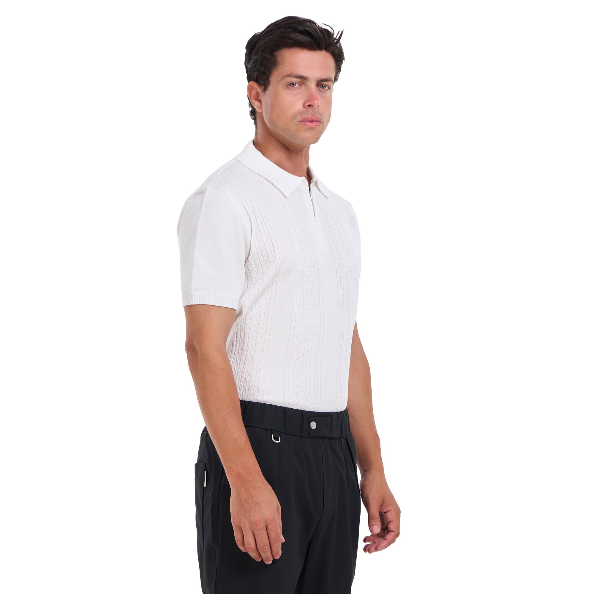White Knitted Short Sleeves T-shirt