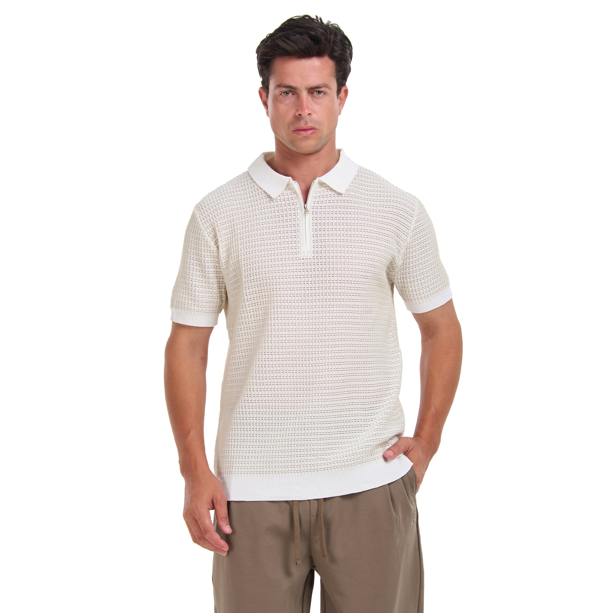 White Knitted Short Sleeves Polo T-shirt