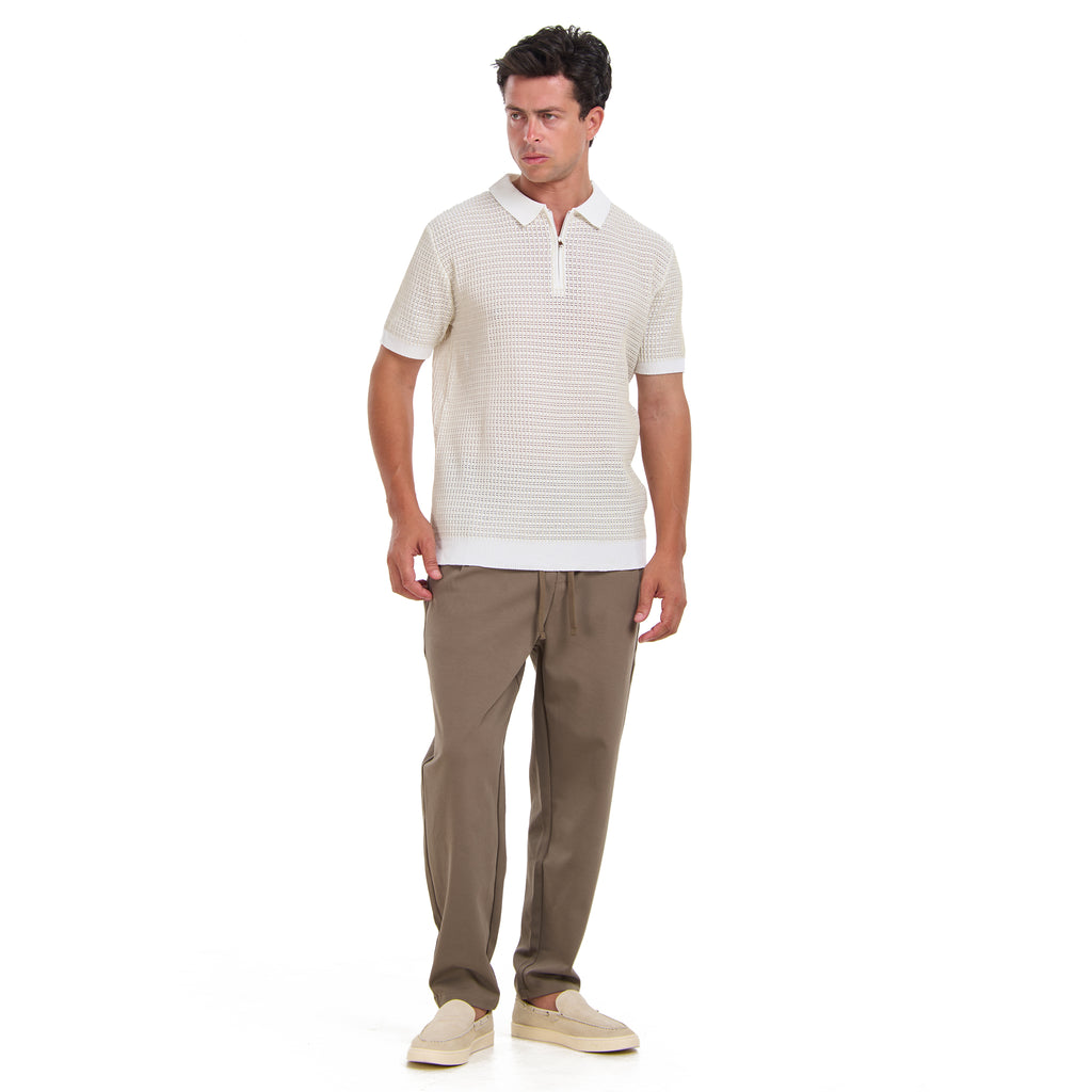 White Knitted Short Sleeves Polo T-shirt