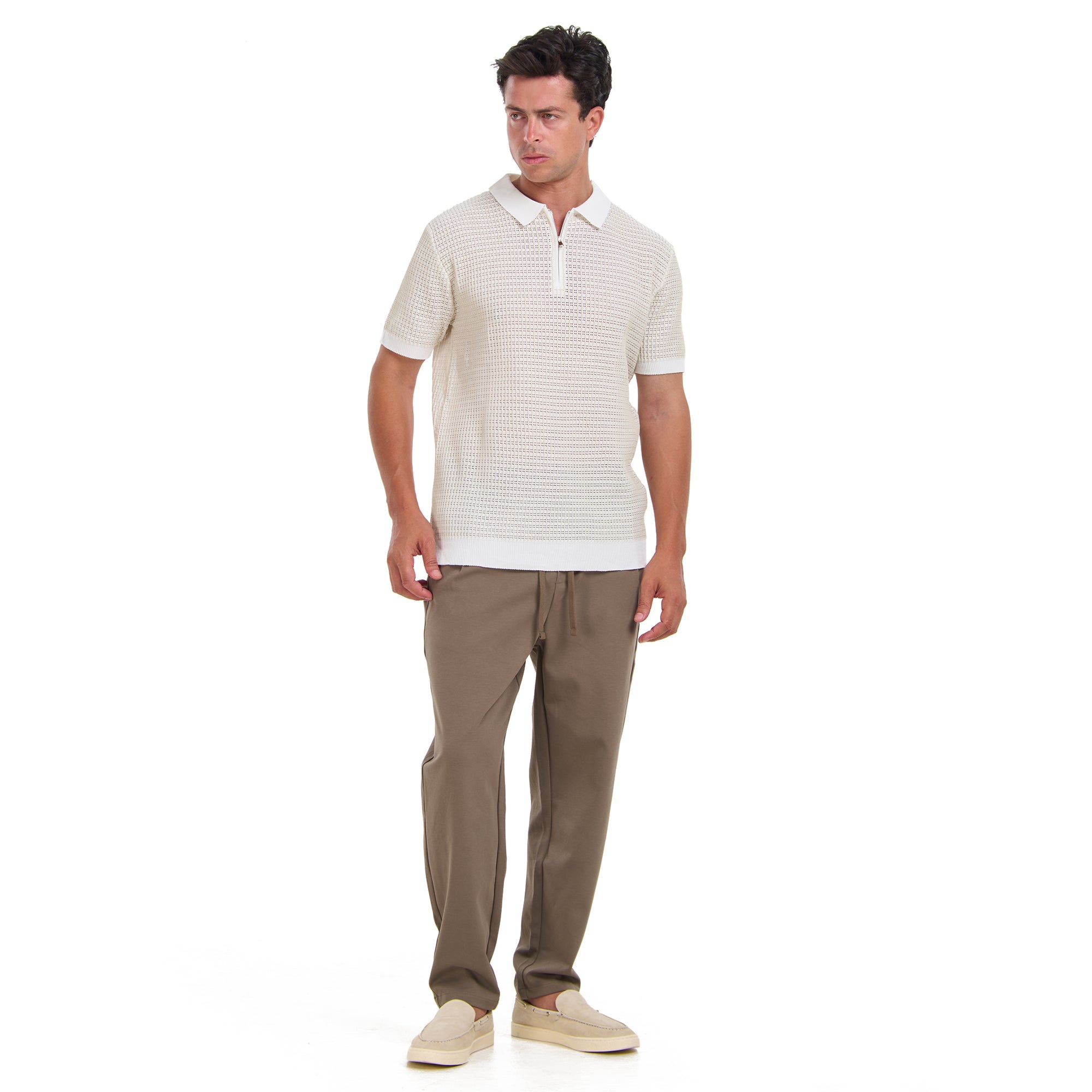 White Knitted Short Sleeves Polo T-shirt