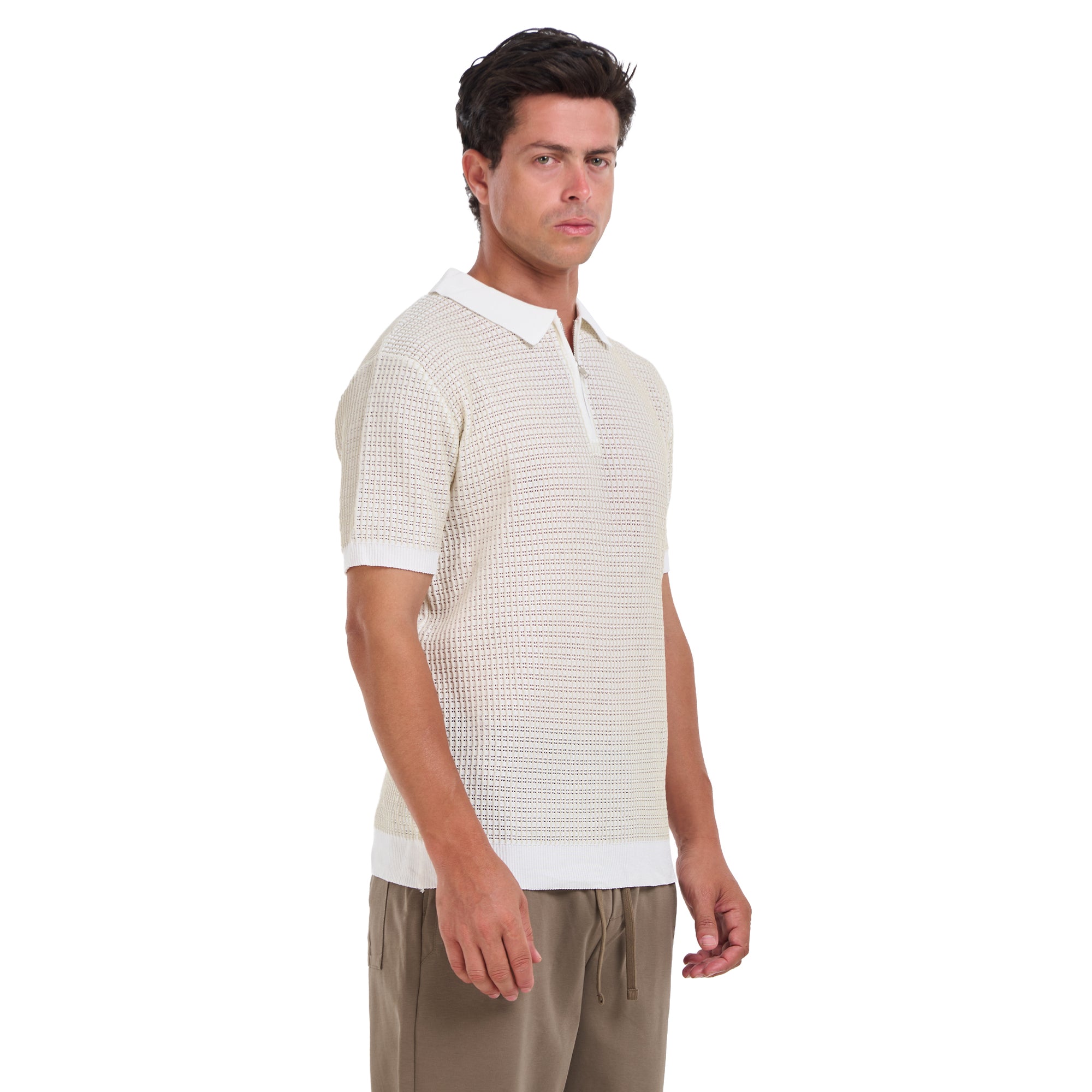 White Knitted Short Sleeves Polo T-shirt