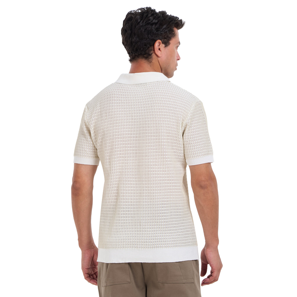White Knitted Short Sleeves Polo T-shirt