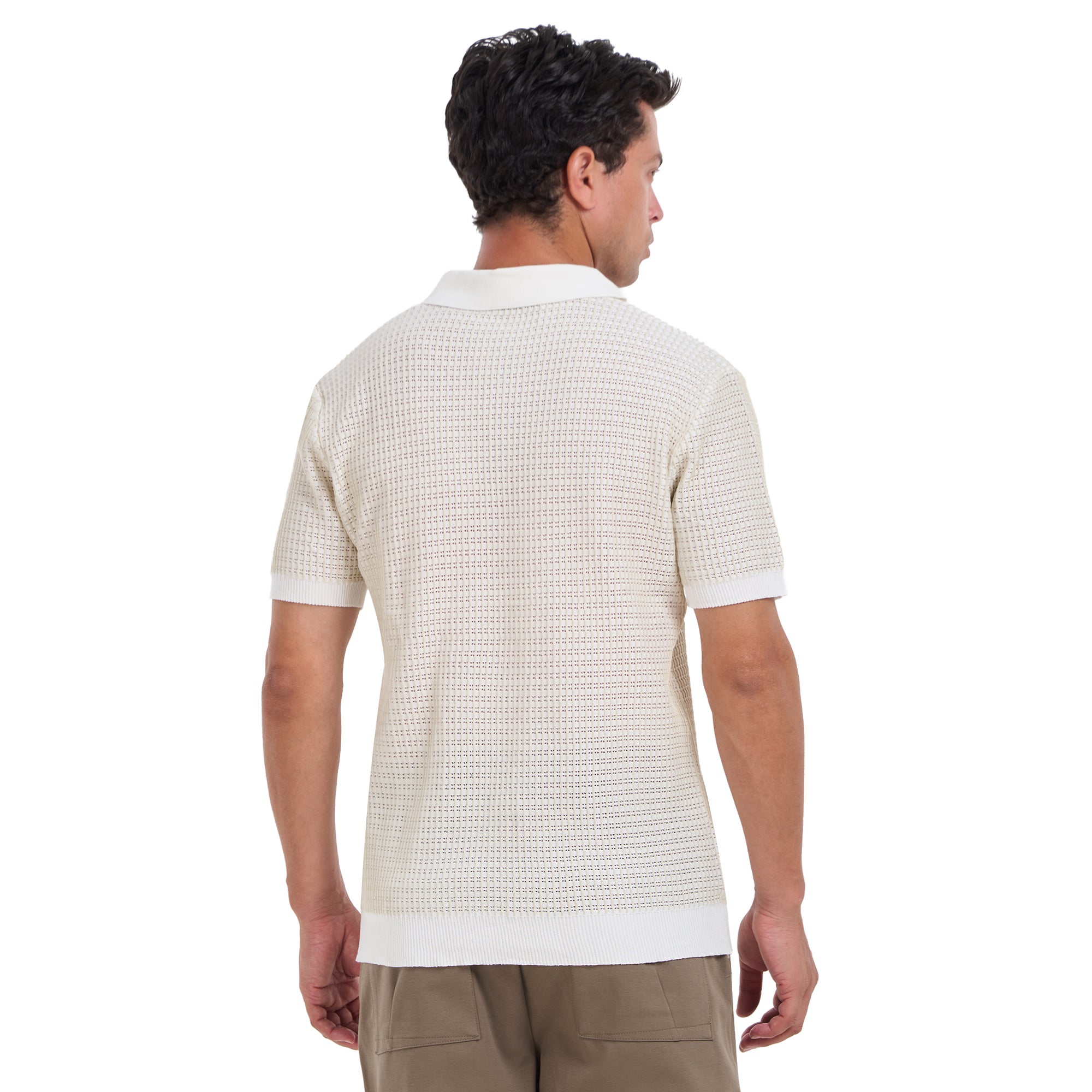 White Knitted Short Sleeves Polo T-shirt