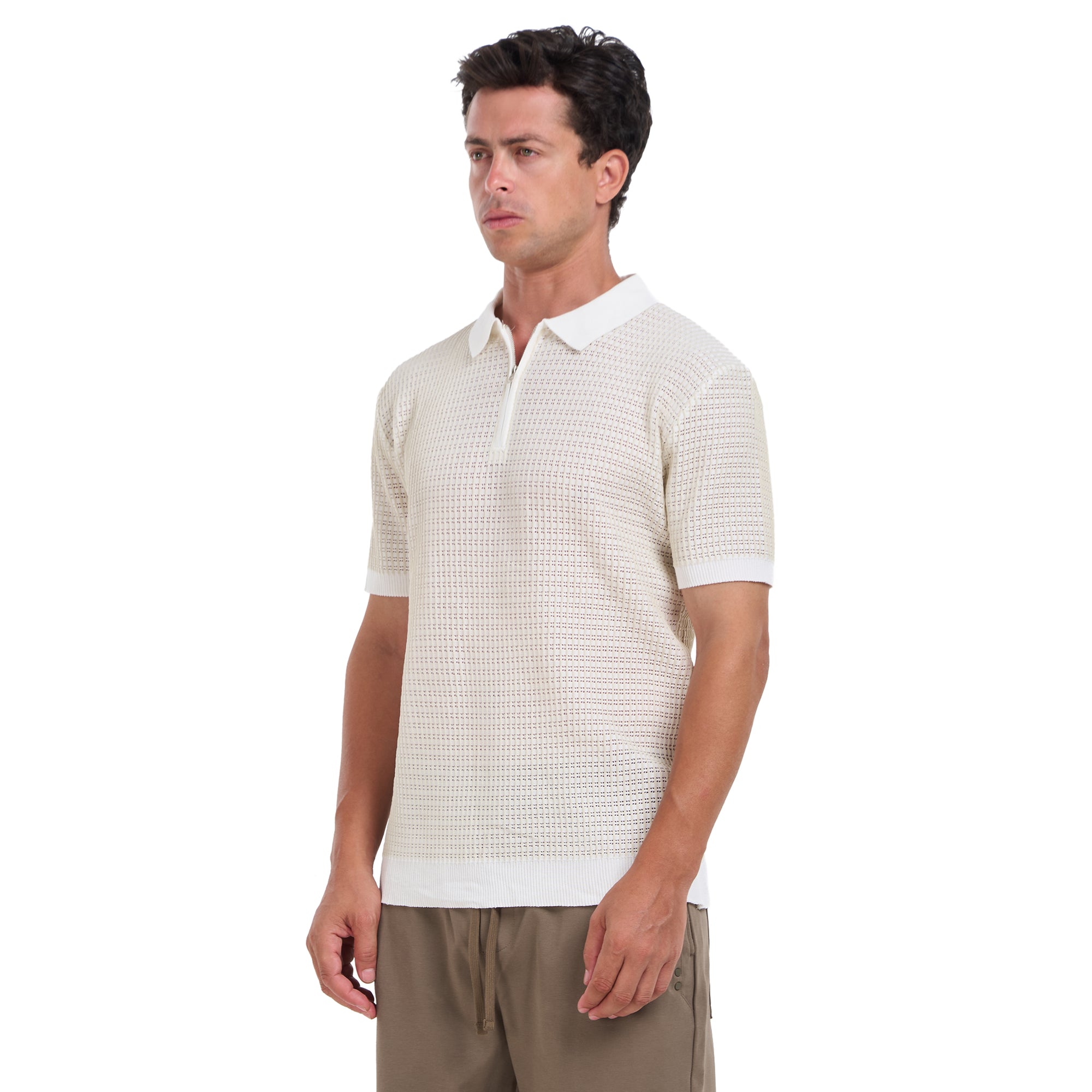 White Knitted Short Sleeves Polo T-shirt