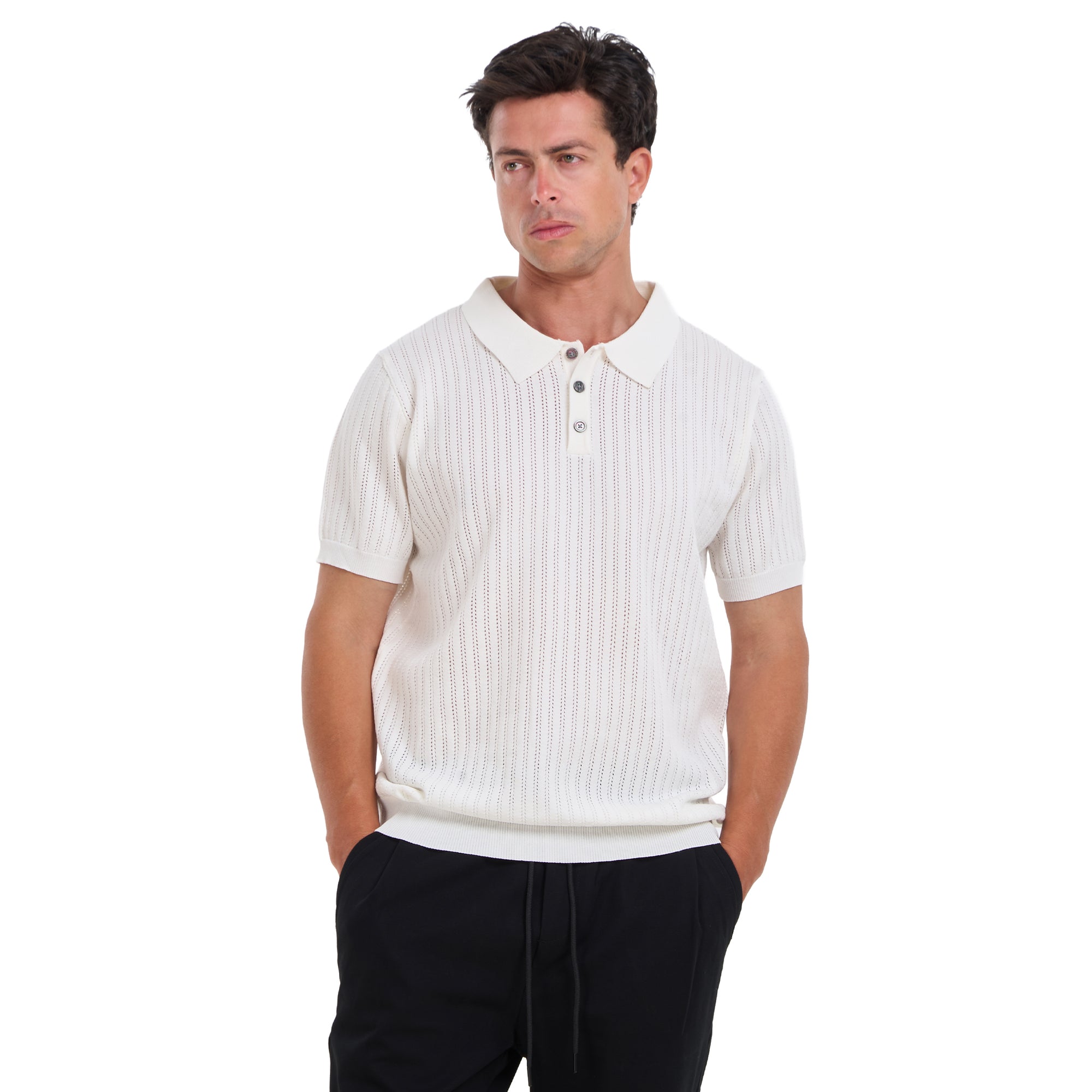 White Knitted Short Sleeves Polo T-shirt