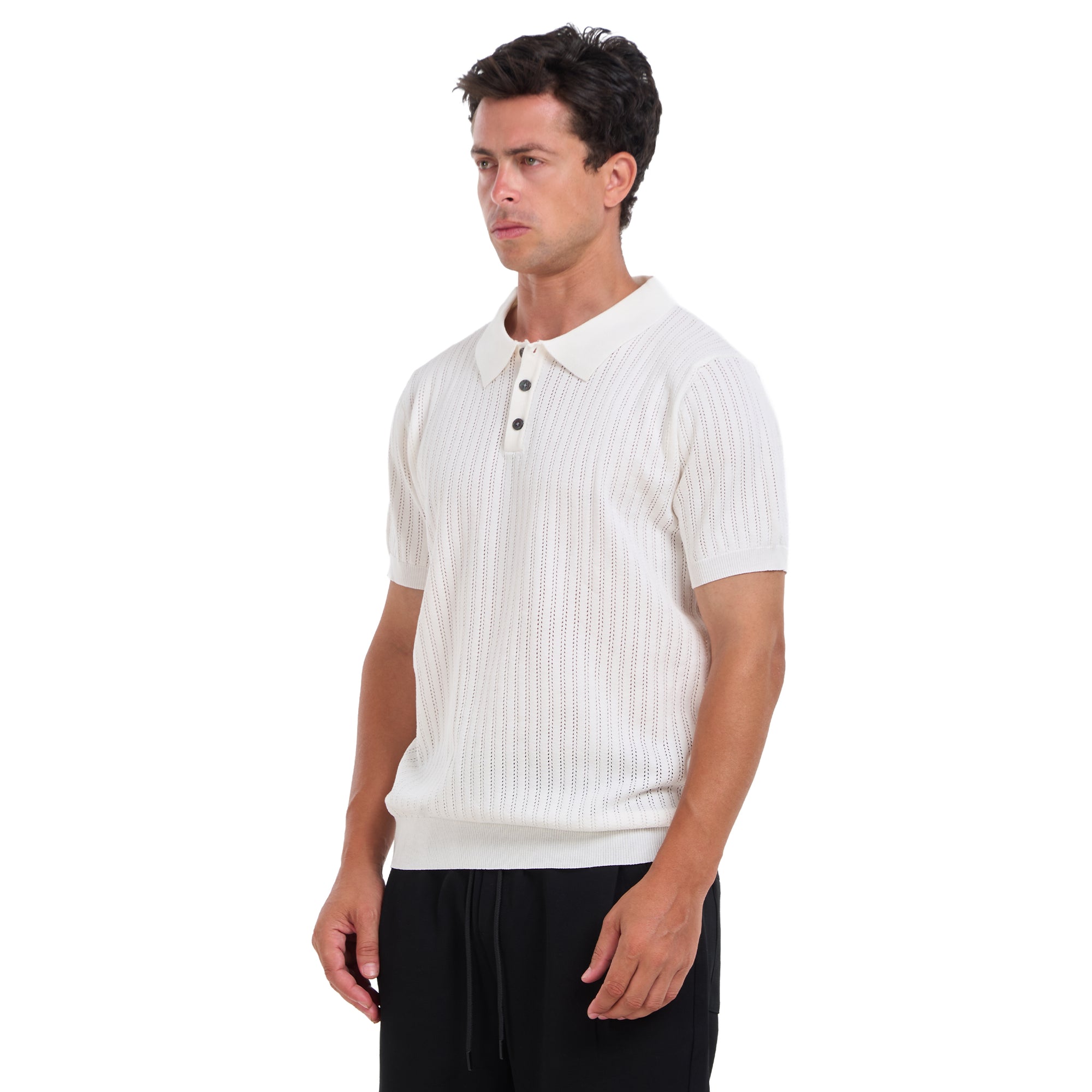 White Knitted Short Sleeves Polo T-shirt