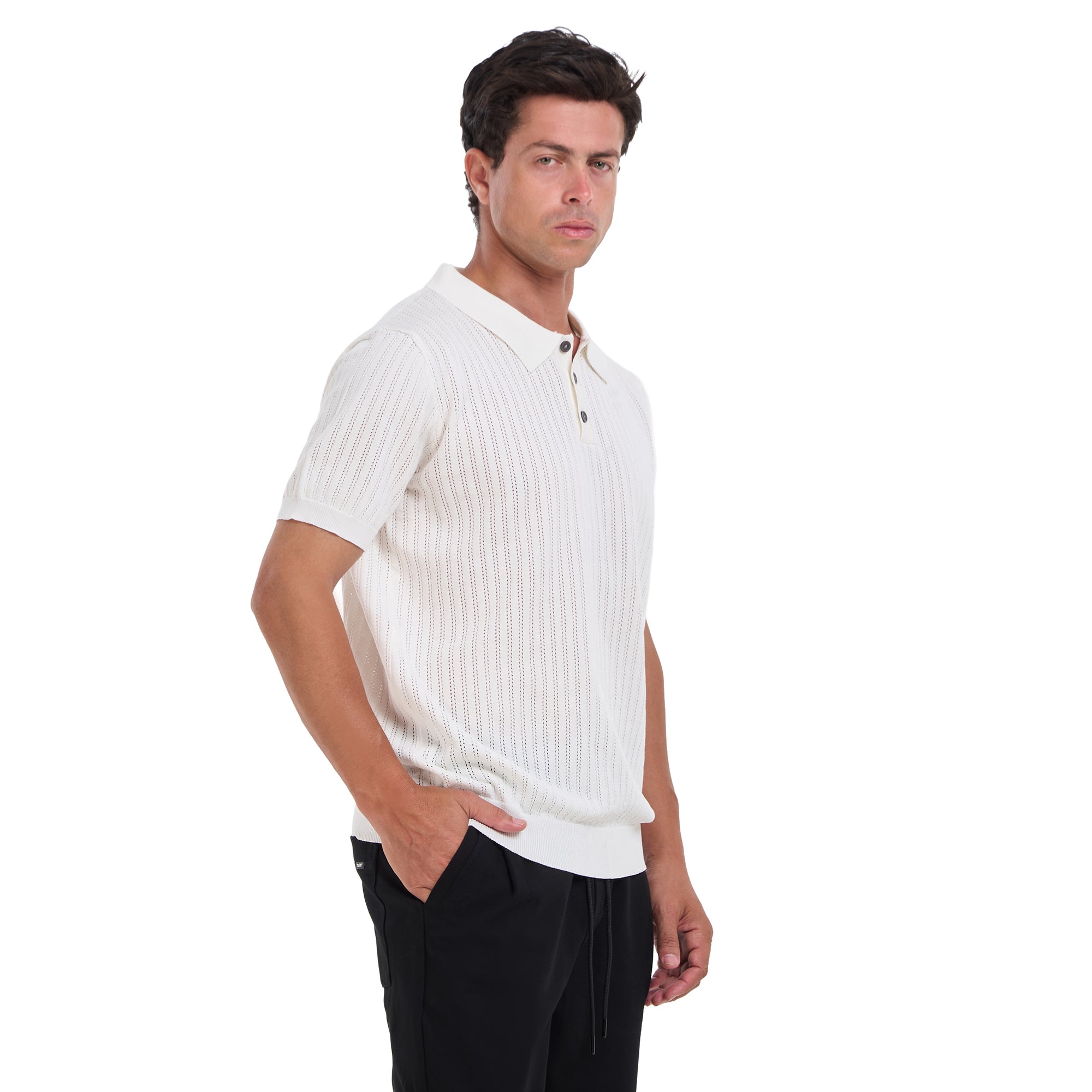 White Knitted Short Sleeves Polo T-shirt