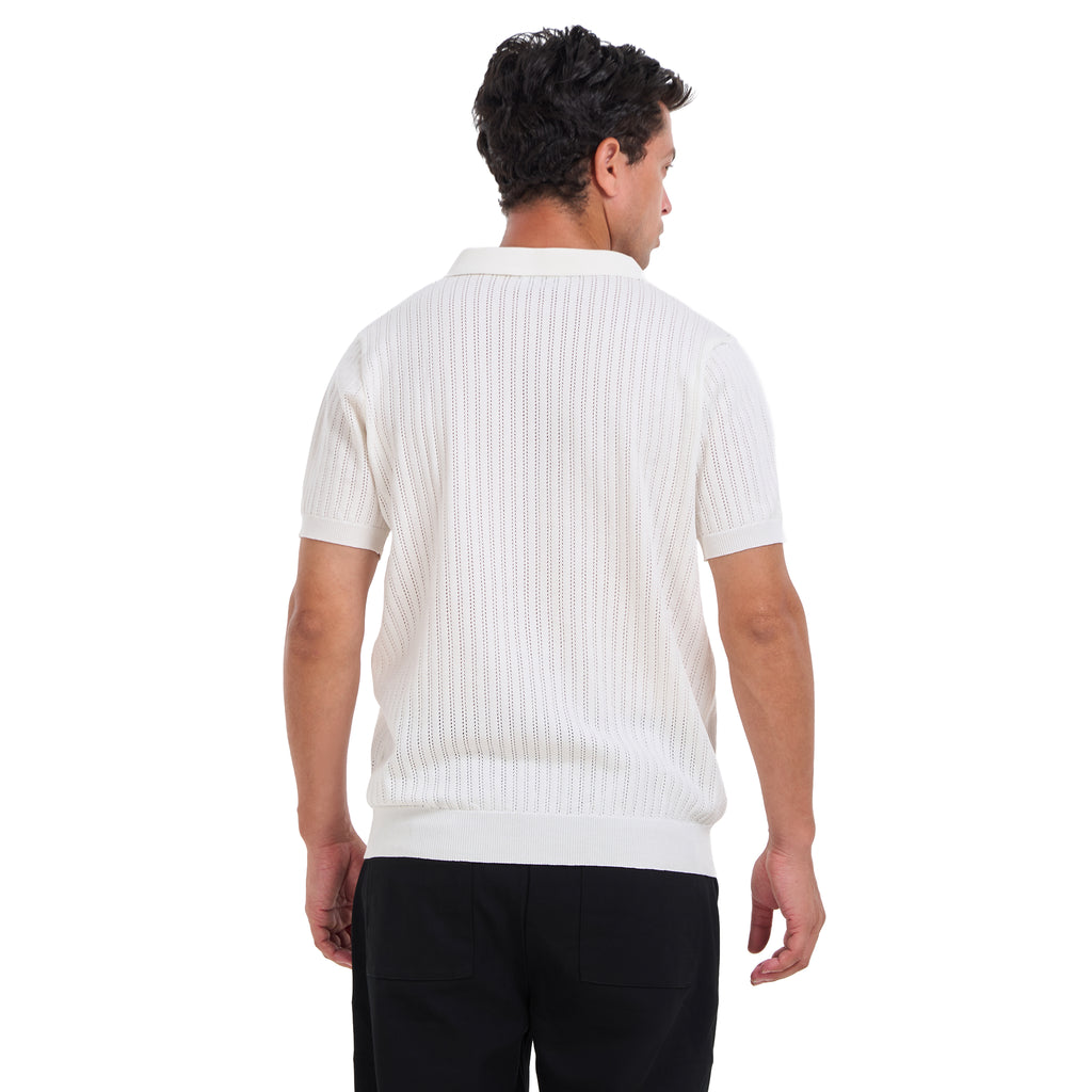 White Knitted Short Sleeves Polo T-shirt
