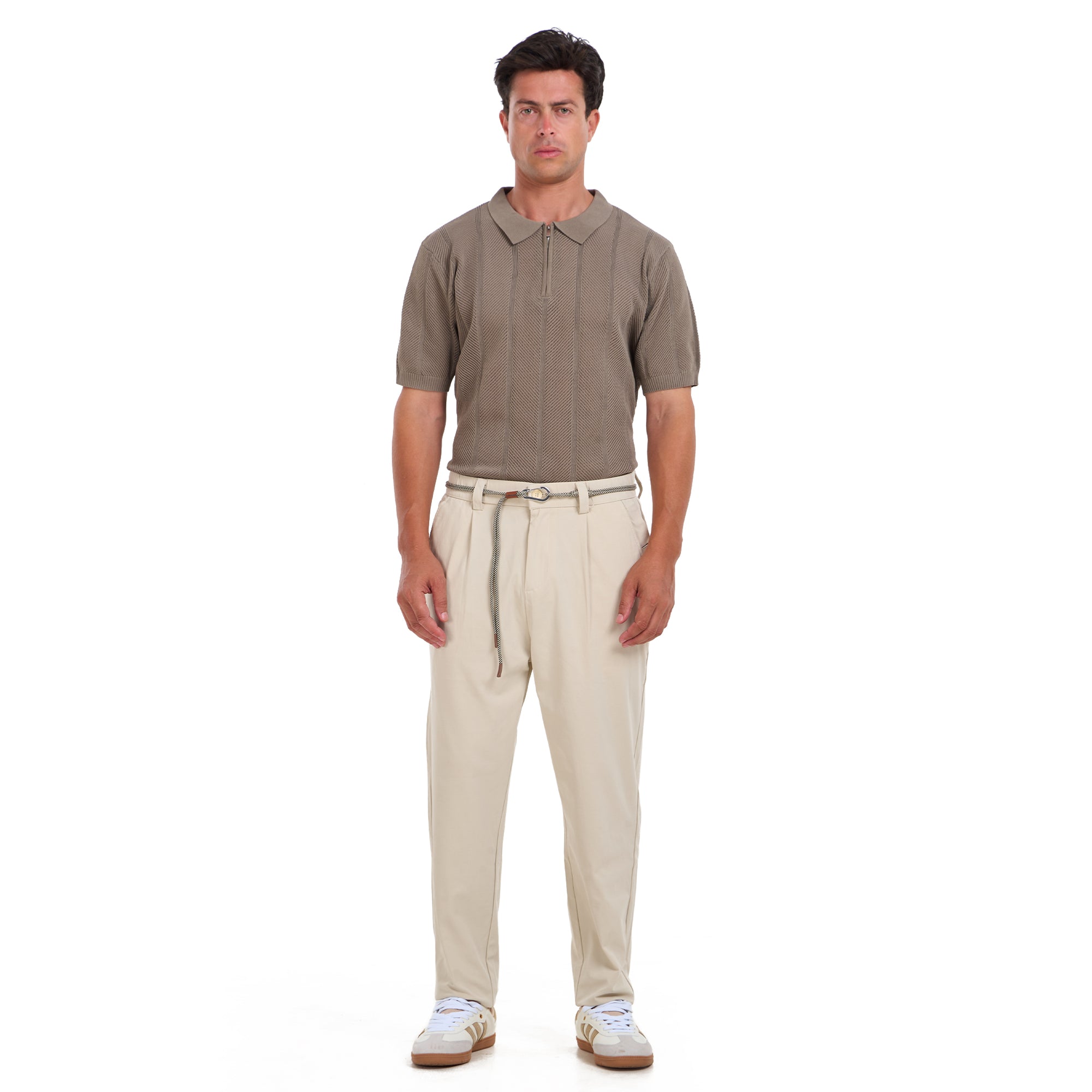 Dark Beige Knitted Short Sleeves Polo T-shirt