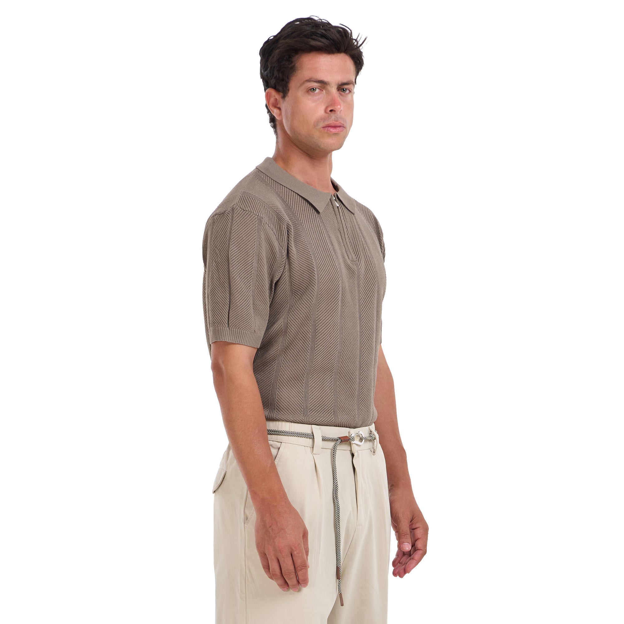 Dark Beige Knitted Short Sleeves Polo T-shirt