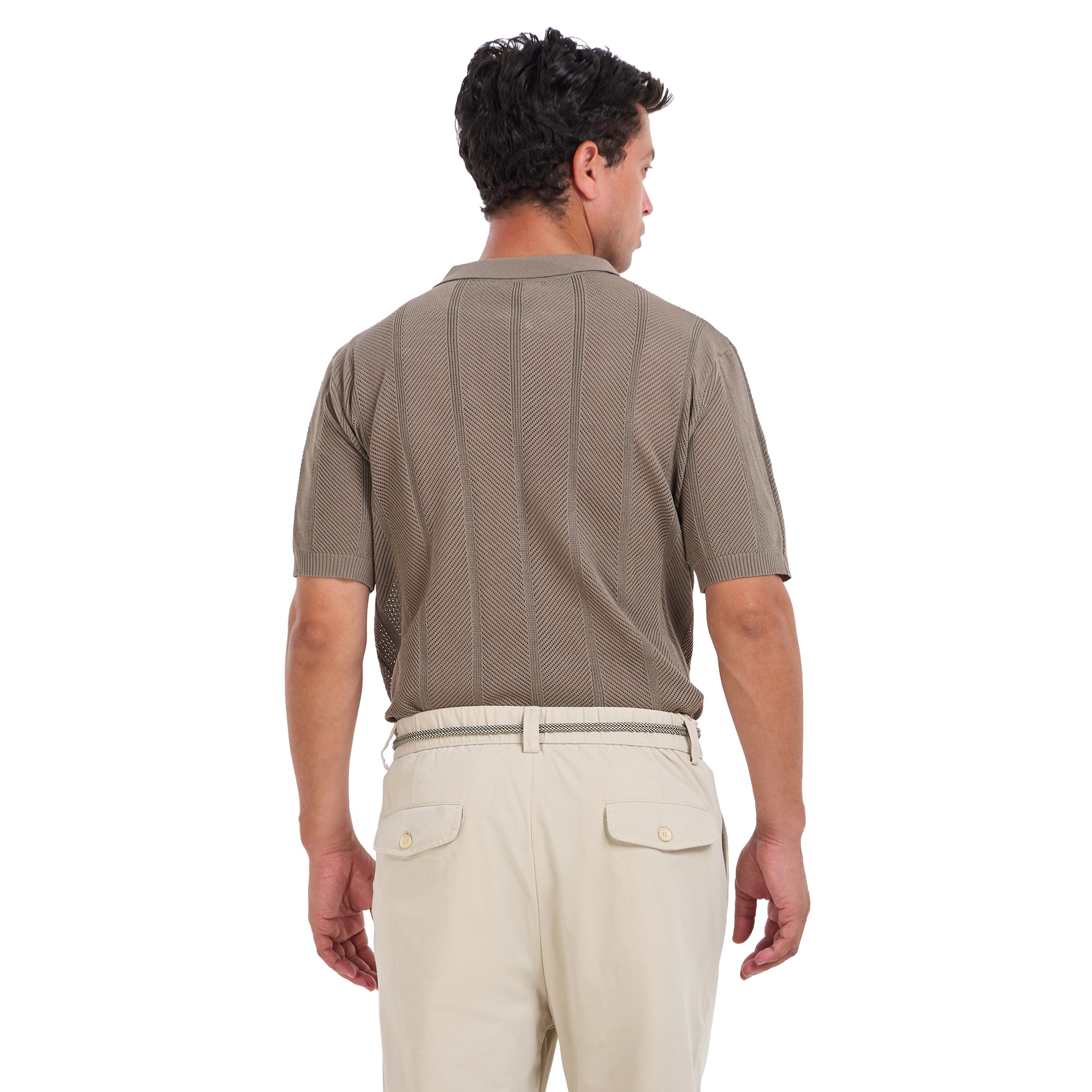 Dark Beige Knitted Short Sleeves Polo T-shirt