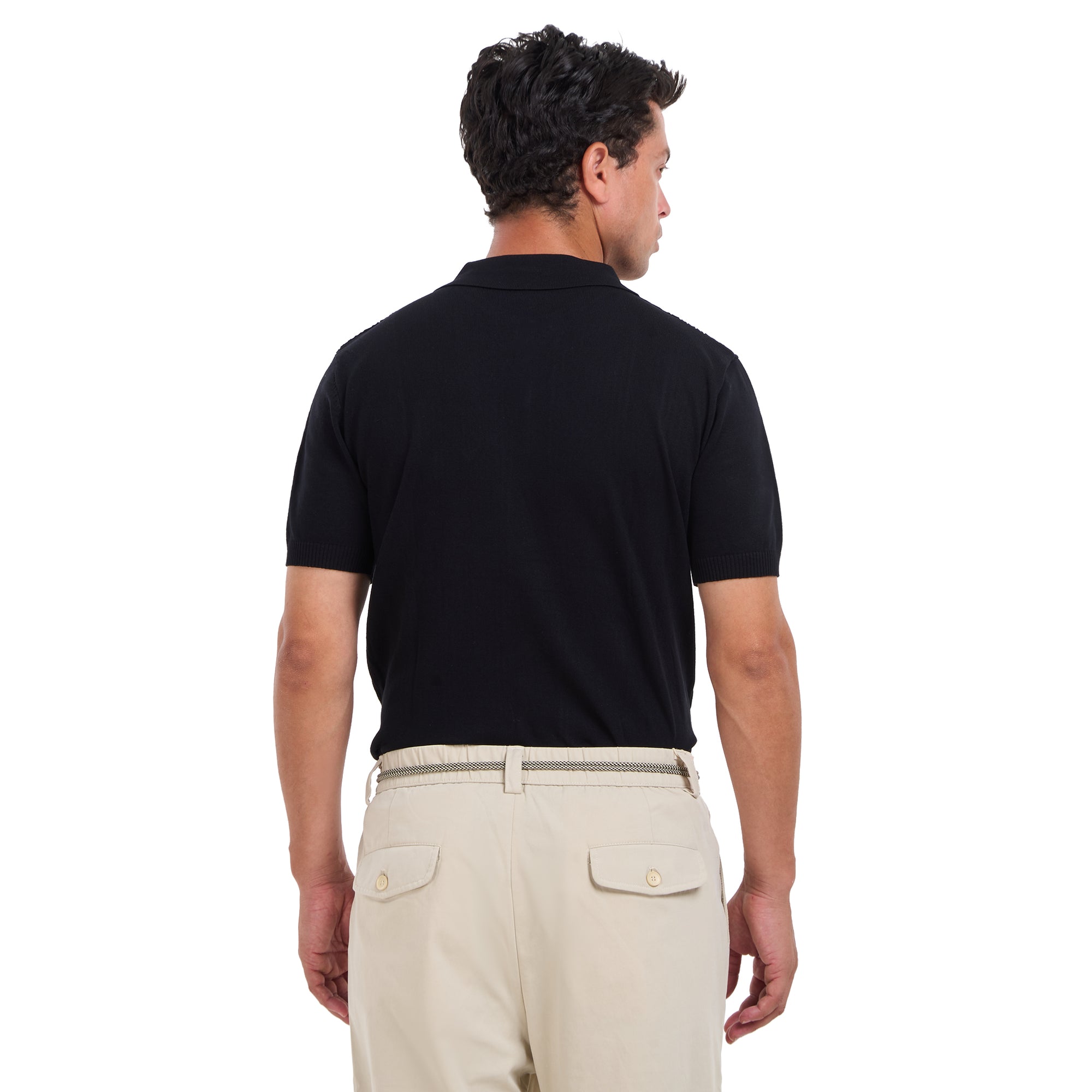 Black Knitted Short Sleeves Polo T-shirt