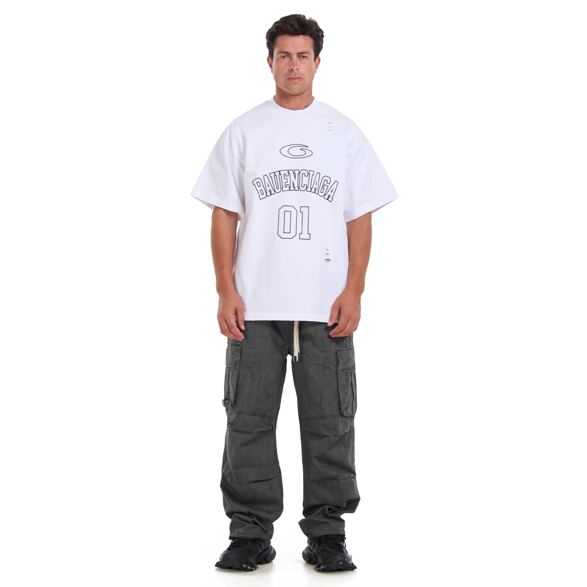 White Ripped Short Sleeves T-shirt
