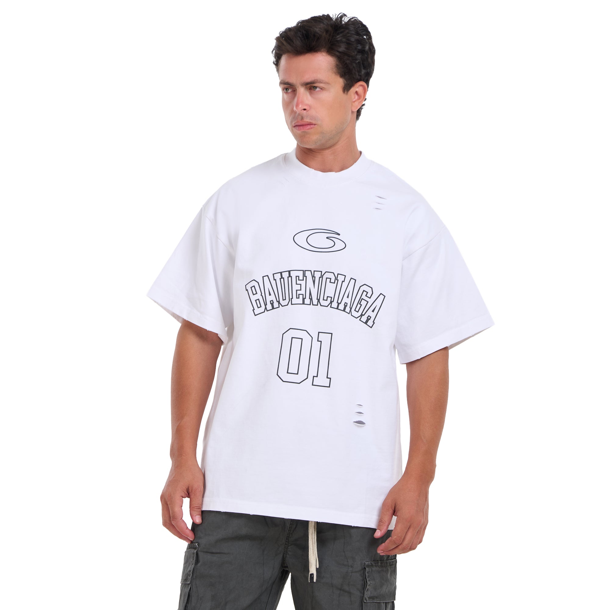 White Ripped Short Sleeves T-shirt