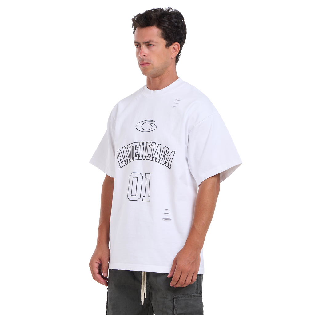 White Ripped Short Sleeves T-shirt