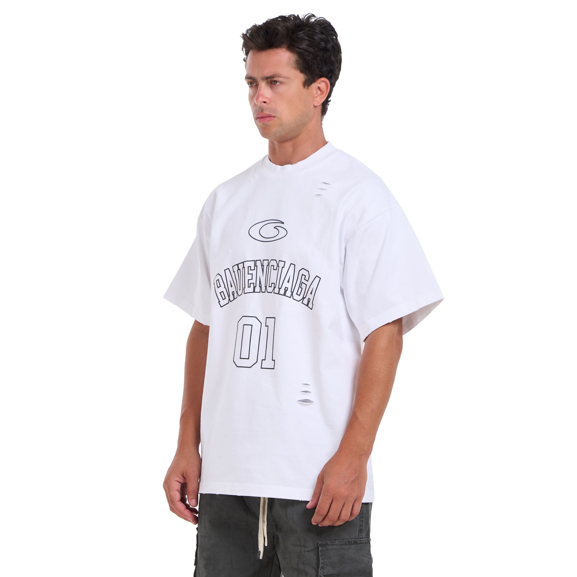 White Ripped Short Sleeves T-shirt