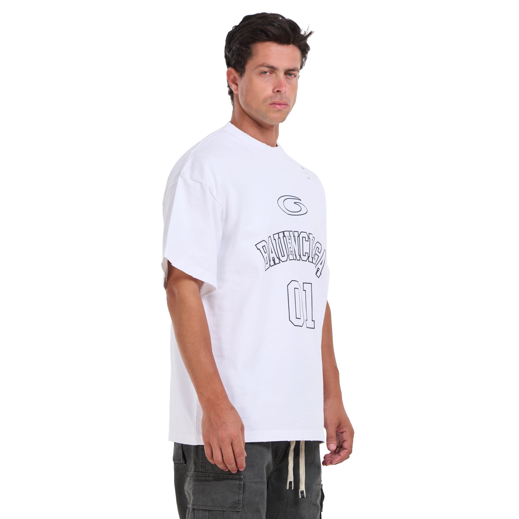 White Ripped Short Sleeves T-shirt