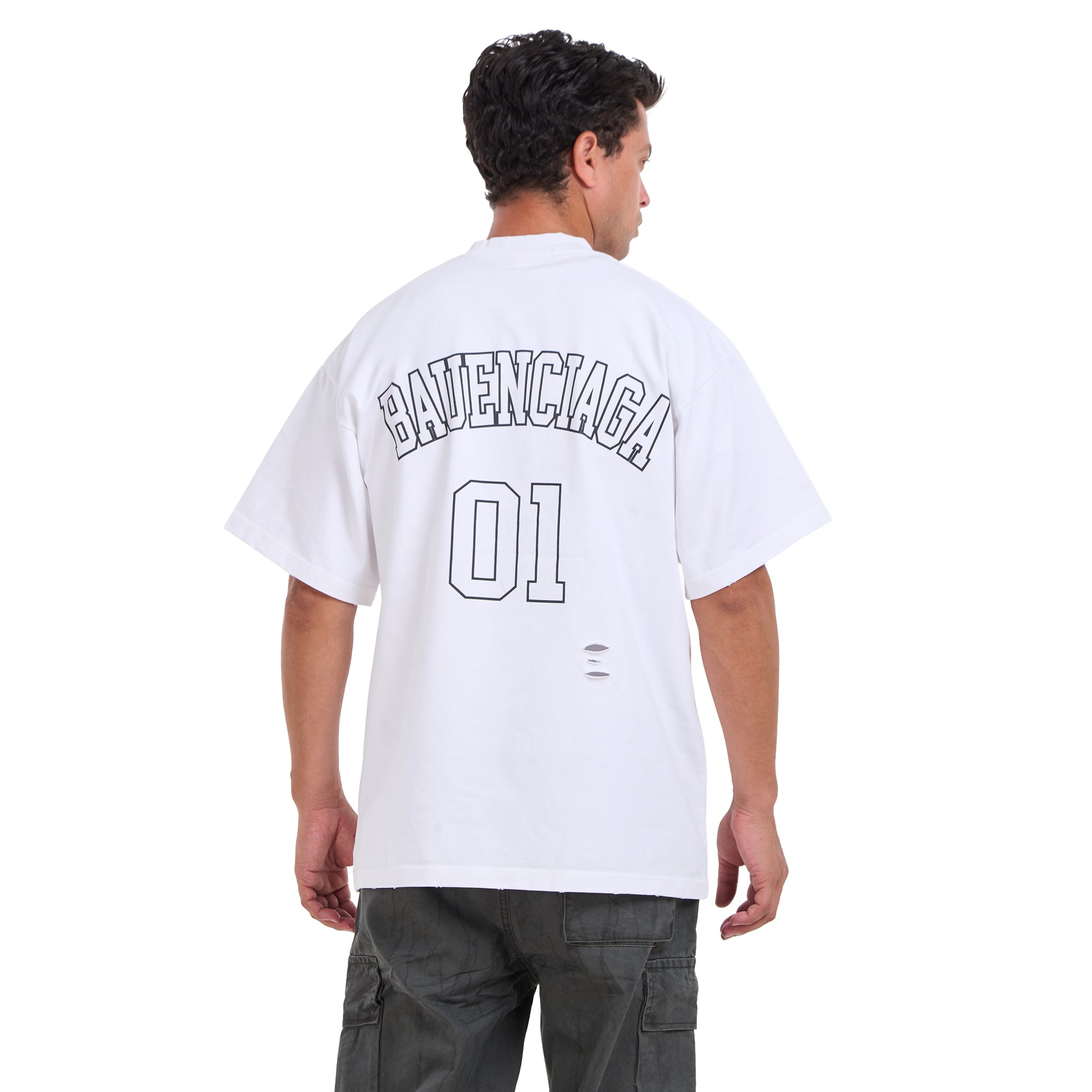 White Ripped Short Sleeves T-shirt