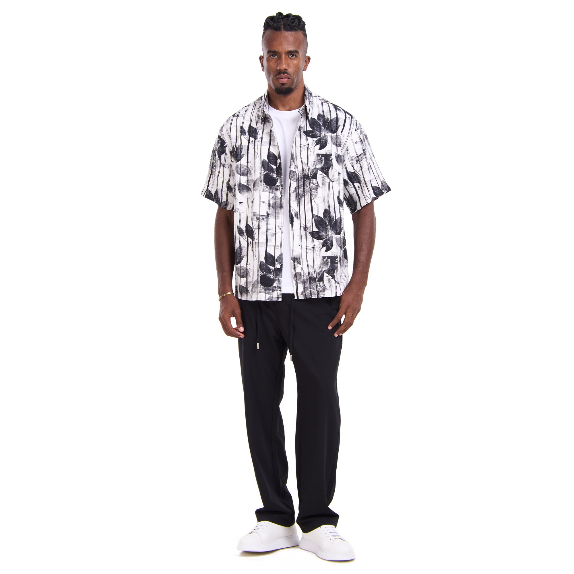 White Leaf Print Shirt