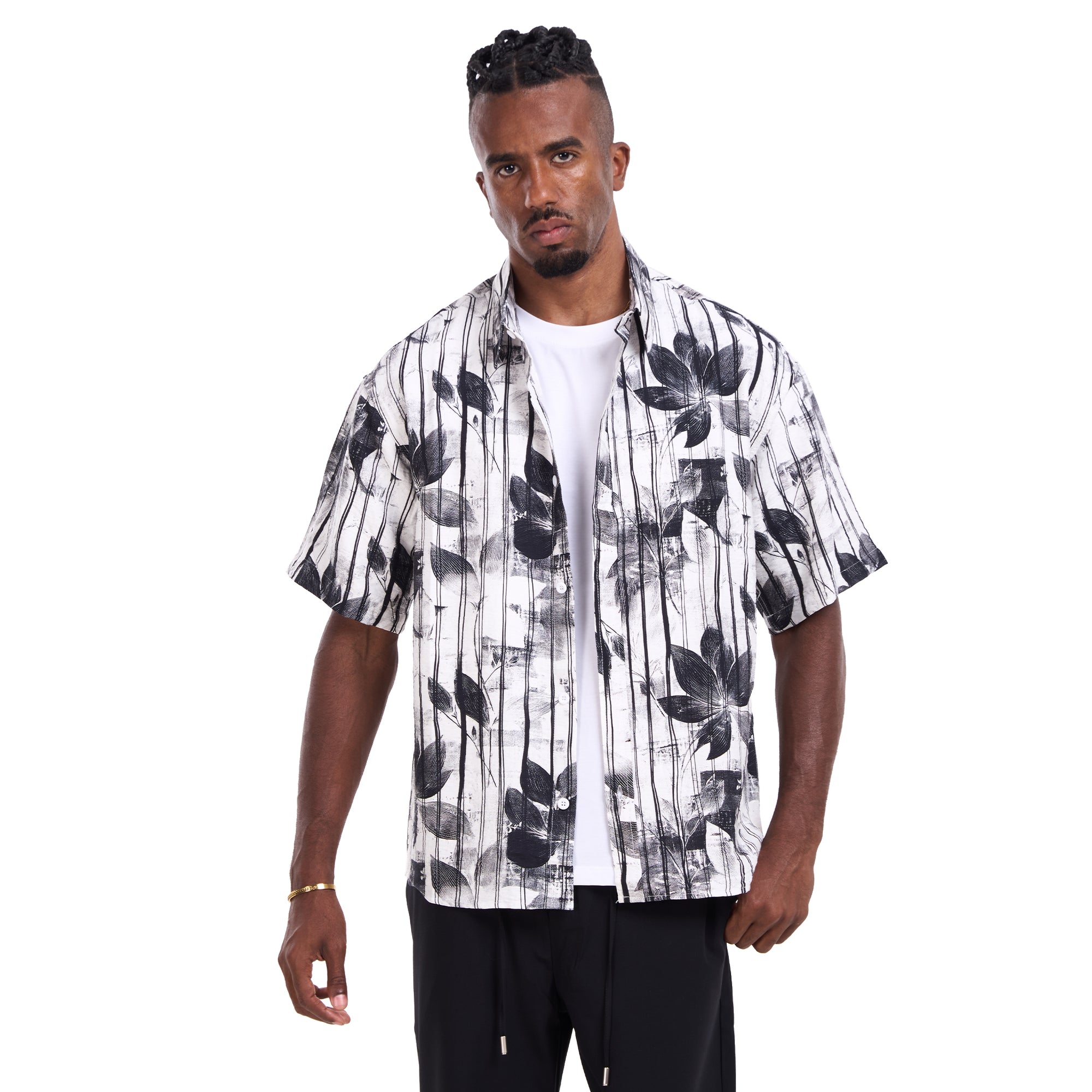 White Leaf Print Shirt